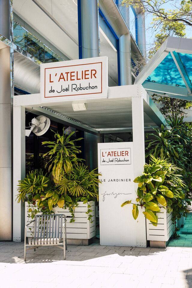 The exterior of  Michelin-starred restaurant, L'Atelier de Joel Bobouchon. 