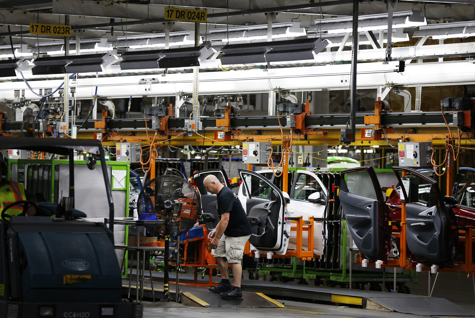 An employee works on the production line at the General Motors Orion Assembly Plant.