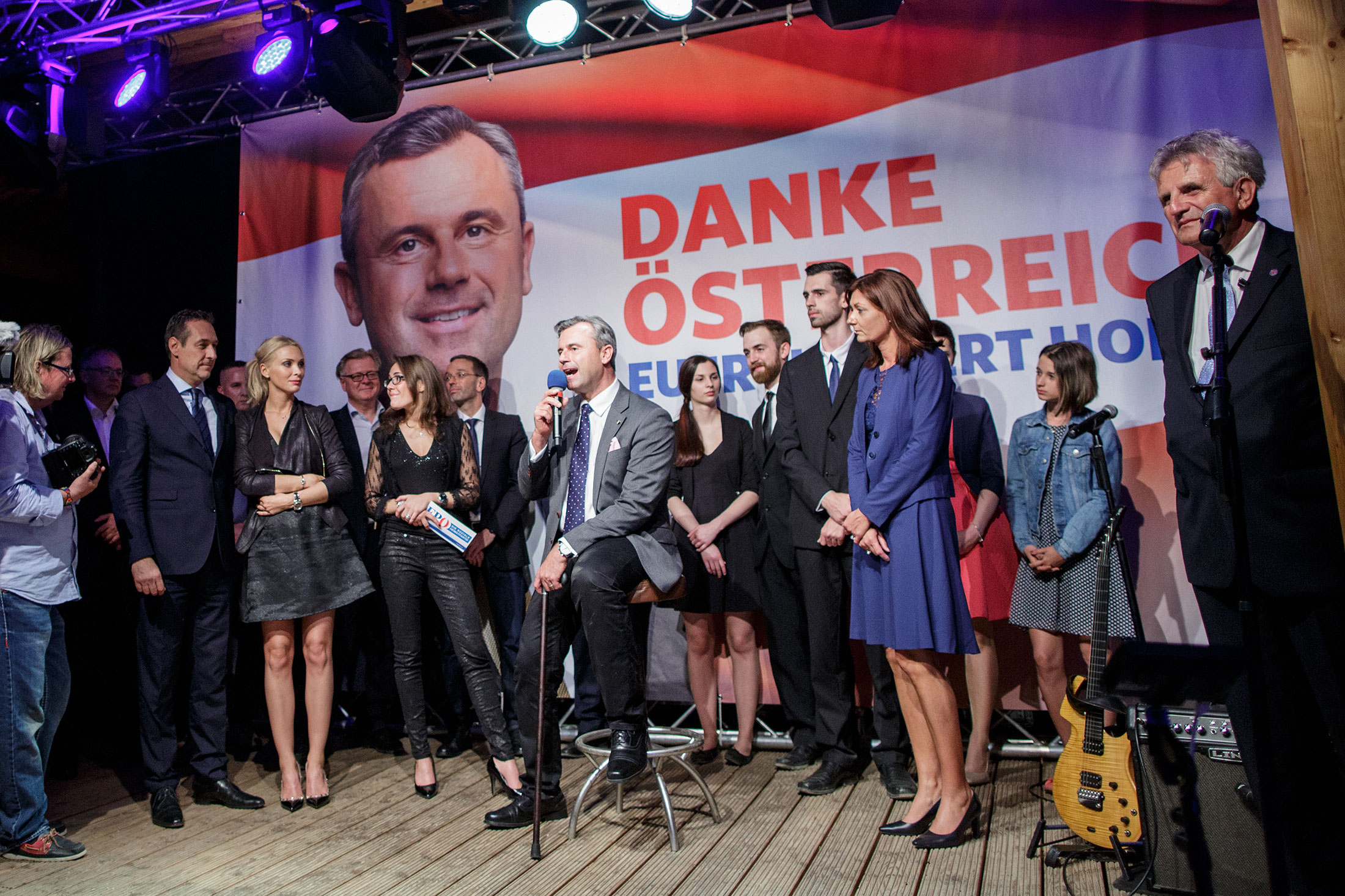 Norbert Hofer, presidential candidate of Austria's Freedom party, speaks on stage during the Freedom party celebrations at Prater Alm in Vienna, on May 22, 2016.
