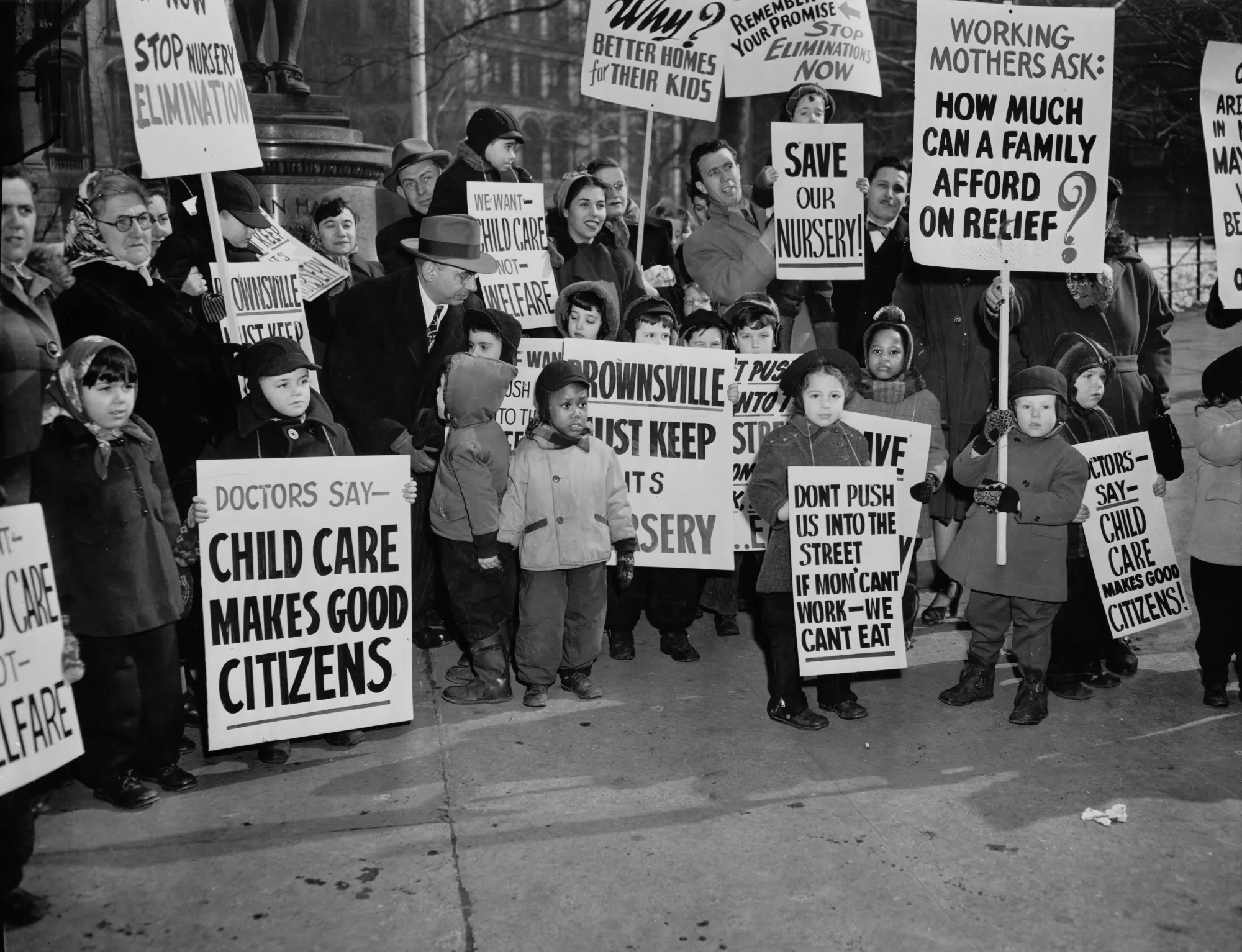 Fighting for child care is nothing new in New York City. In 1950, parents and children protested&nbsp;outside City Hall after a group of children was dropped from the Brownsville Child Care Center.