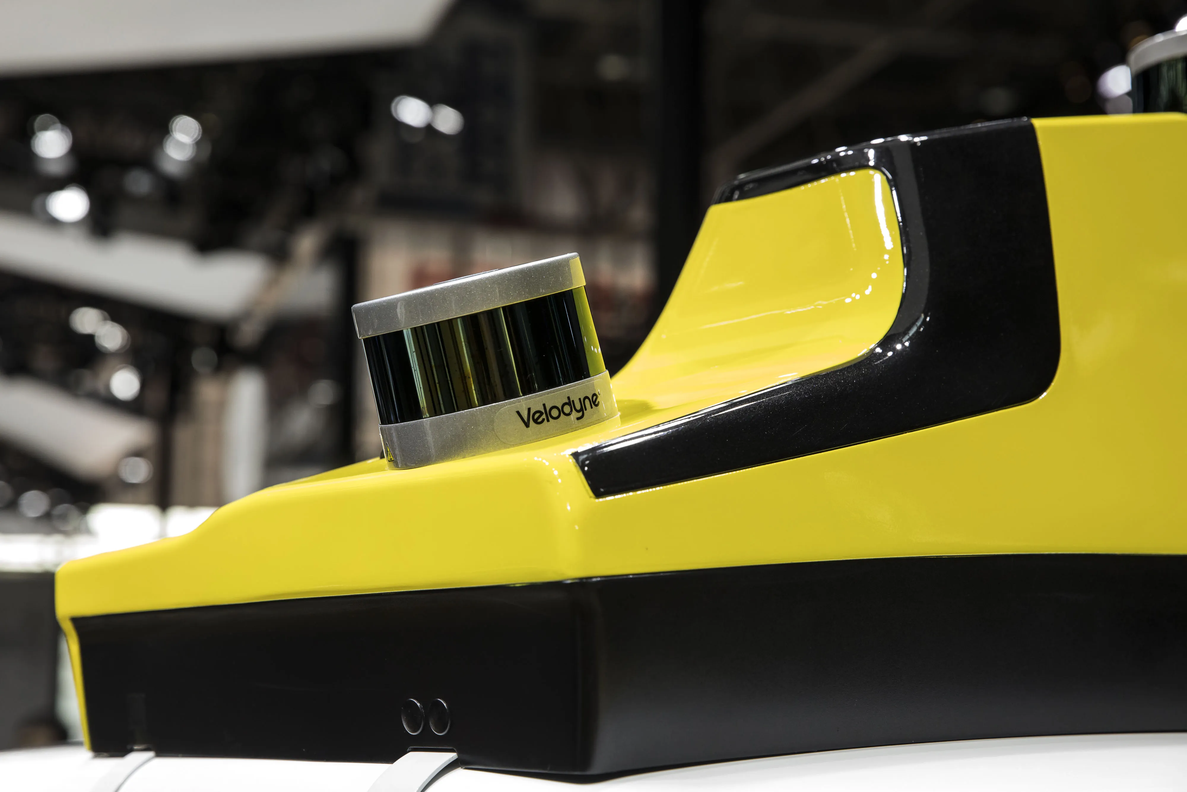 A Velodyne Lidar Inc. sensor on a&nbsp;BAIC Motor Corp. electric vehicle at the Beijing auto show.