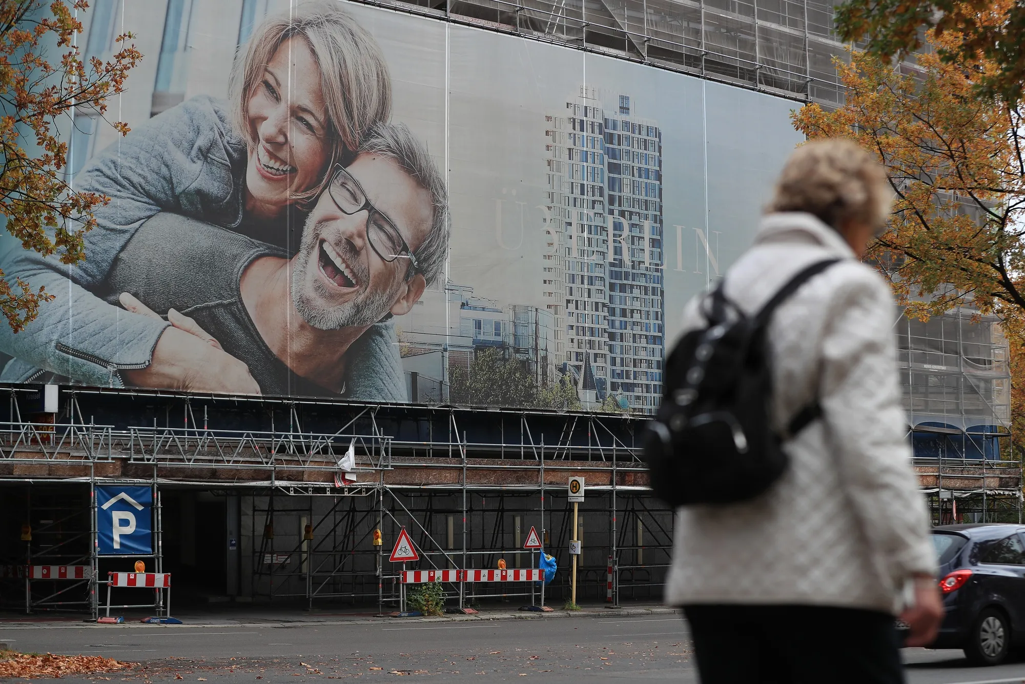 A billboard for&nbsp;the&nbsp;Adler Group SA Uberlin apartment construction site in Berlin.