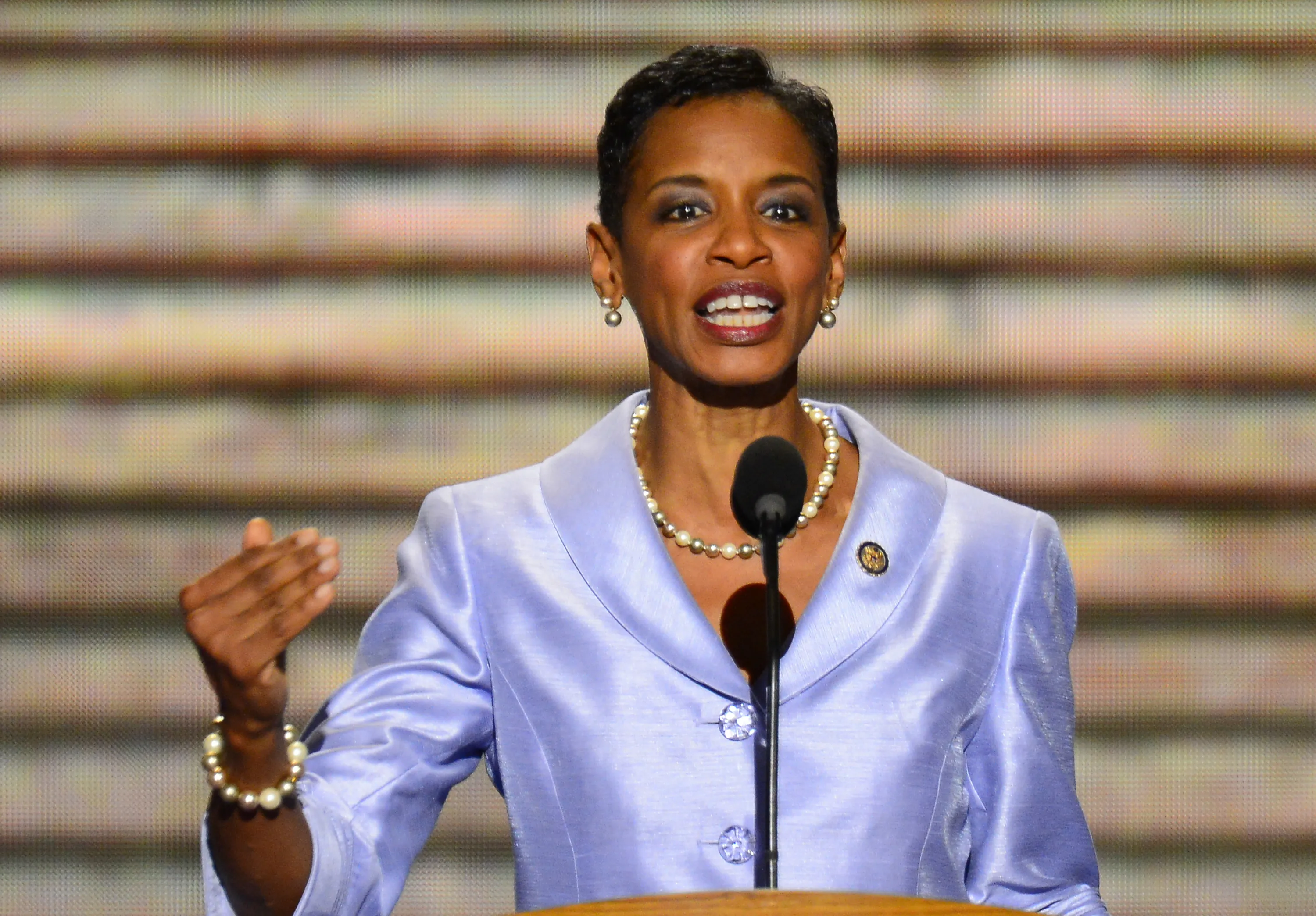 U.S. Rep. Donna F. Edwards (D-MD) speaks at the 2012 Democratic National Convention in Times Warner Cable Arena Thursday, September 6, 2012 in Charlotte, North Carolina. (Harry E. Walker/MCT)
