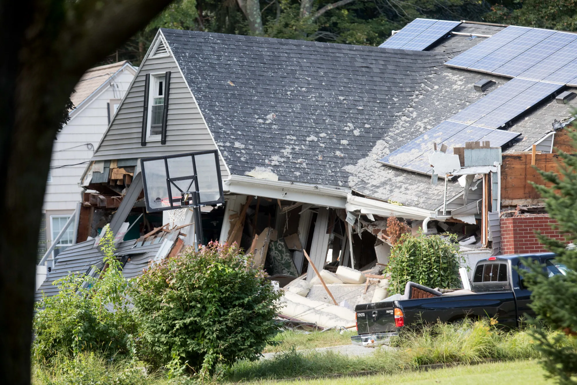 A home damaged by an explosion stands in Lawrence, Massachusetts.