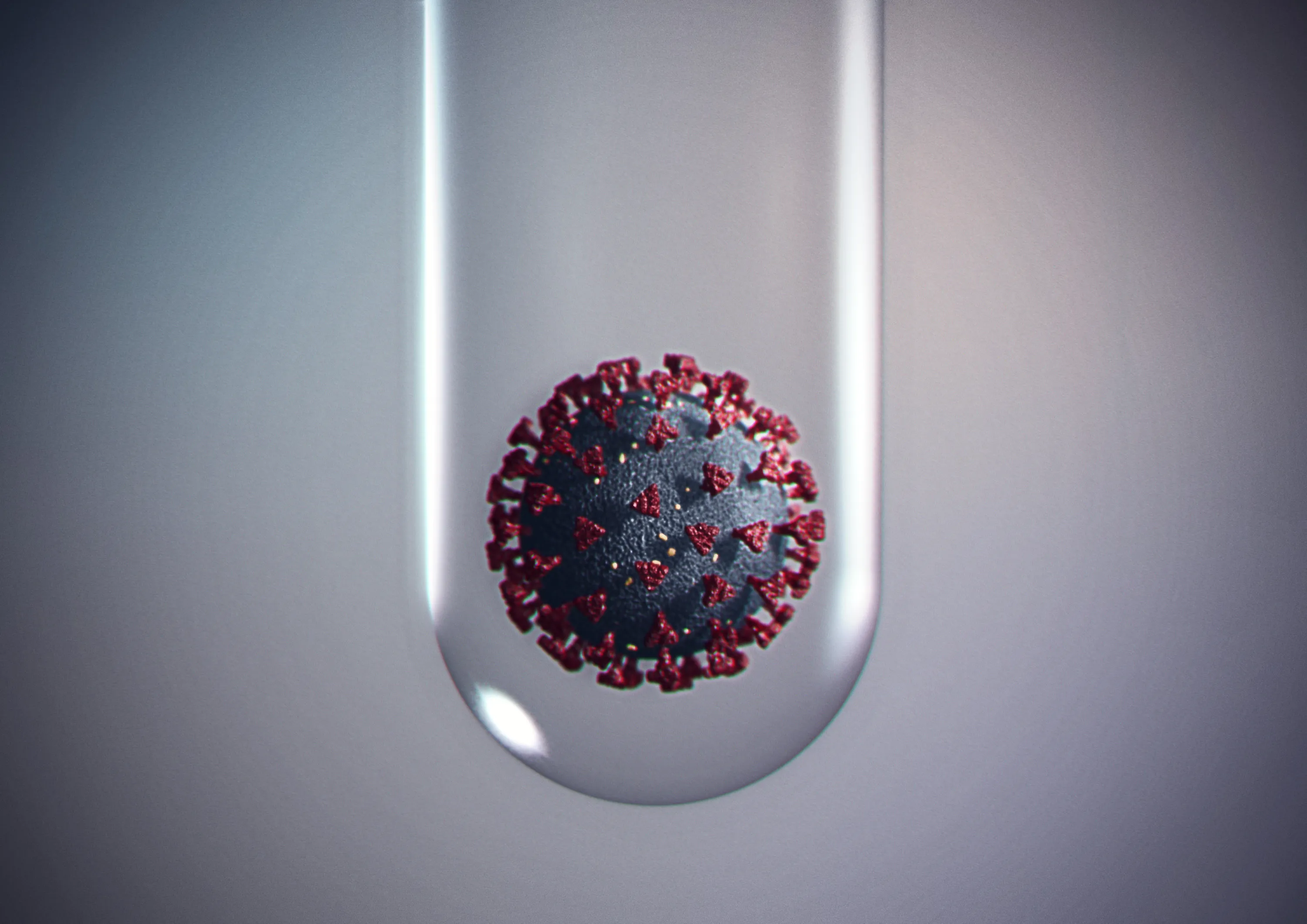 conceptual image of coronavirus inside a test tube for vaccine research