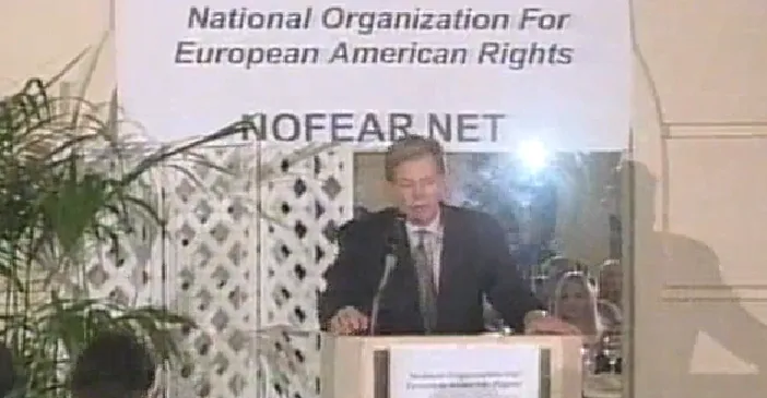 David Duke speaks at a 2000 meeting of his "European-American" organization.
