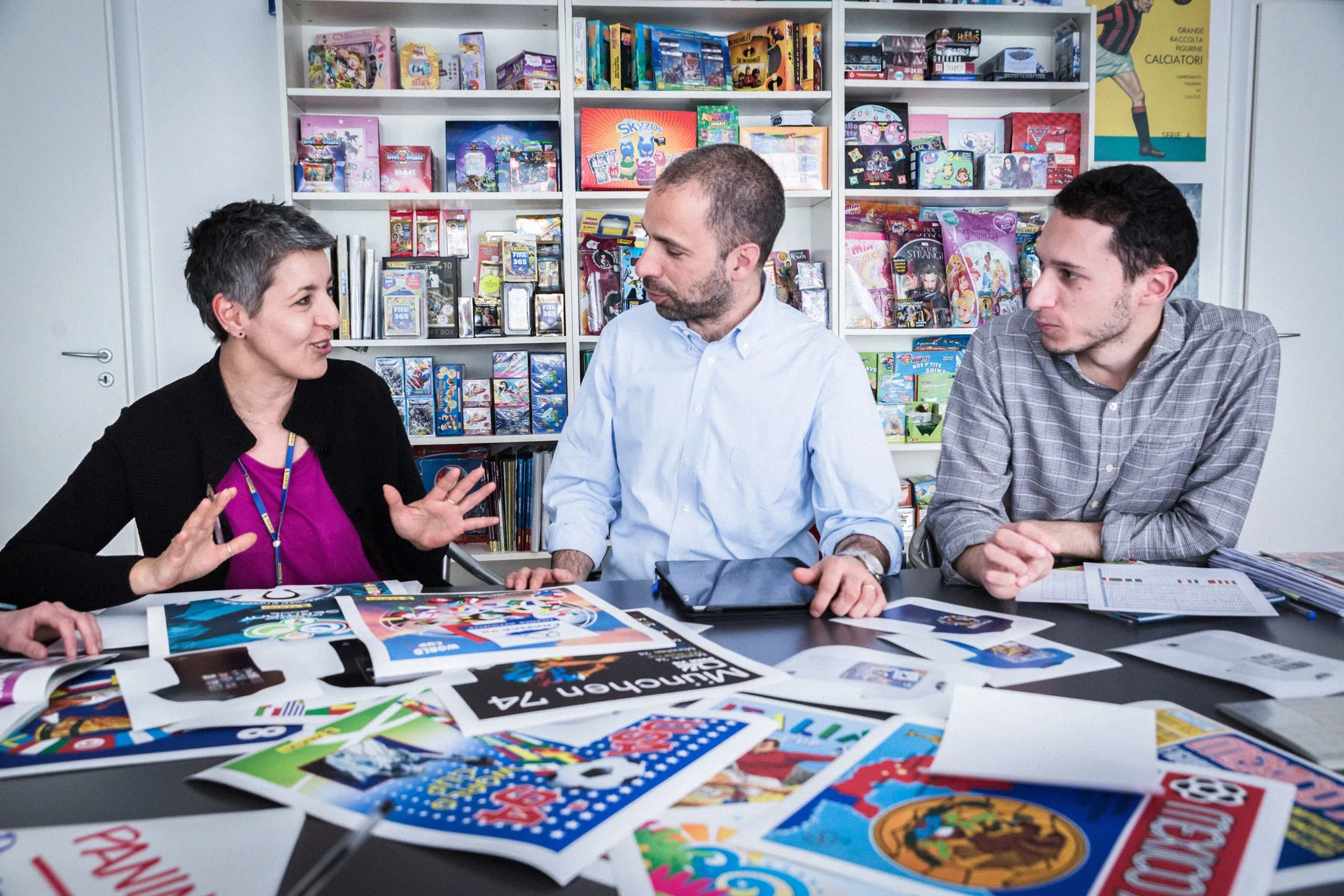 A creative team&nbsp;at Panini discusses new products.