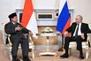 Vladimir Putin, right, and Prabowo Subianto in St. Petersburg, on June 19, in a photo released by Russian state media.