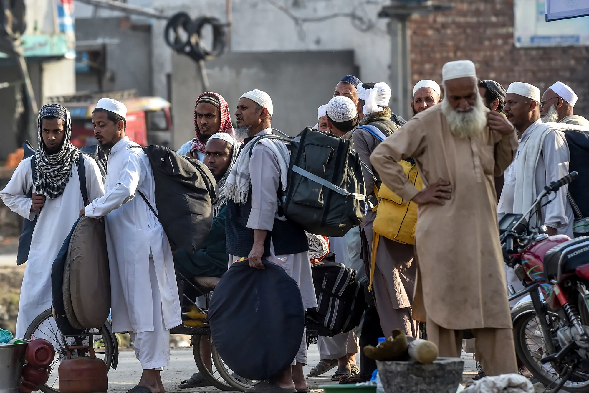 Worshippers prepare for departure to the annual Tabligh-e-Jamaat gathering in Raiwind on the outskirts of Lahore on March 13.