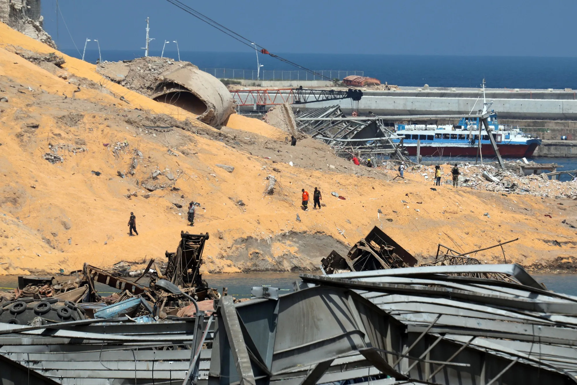 Grain spills from damaged wheat silos in the Port of Beirut in Beirut, Lebanon.