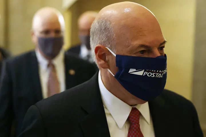 Louis Dejoy arrives at a meeting at the office of Nancy Pelosi at the U.S. Capitol on Aug. 5.
