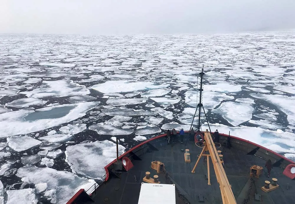A icebreaker among melting ice in the Chukchi Sea of the Arctic Ocean.&nbsp;