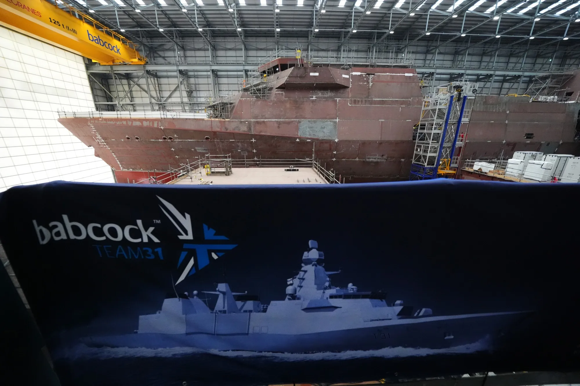 Naval vessel construction work at Babcock International Group, in Rosyth.