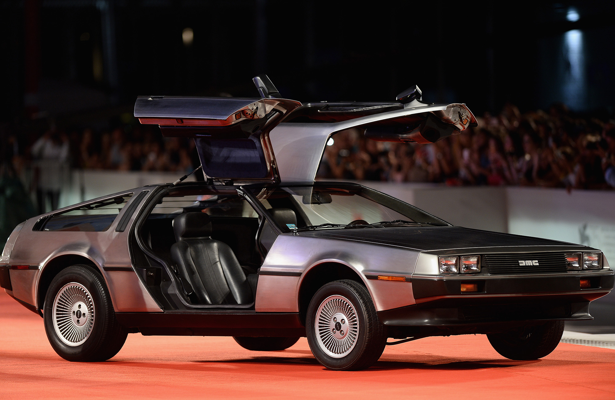 An original DeLorean during a movie premier in Venice.