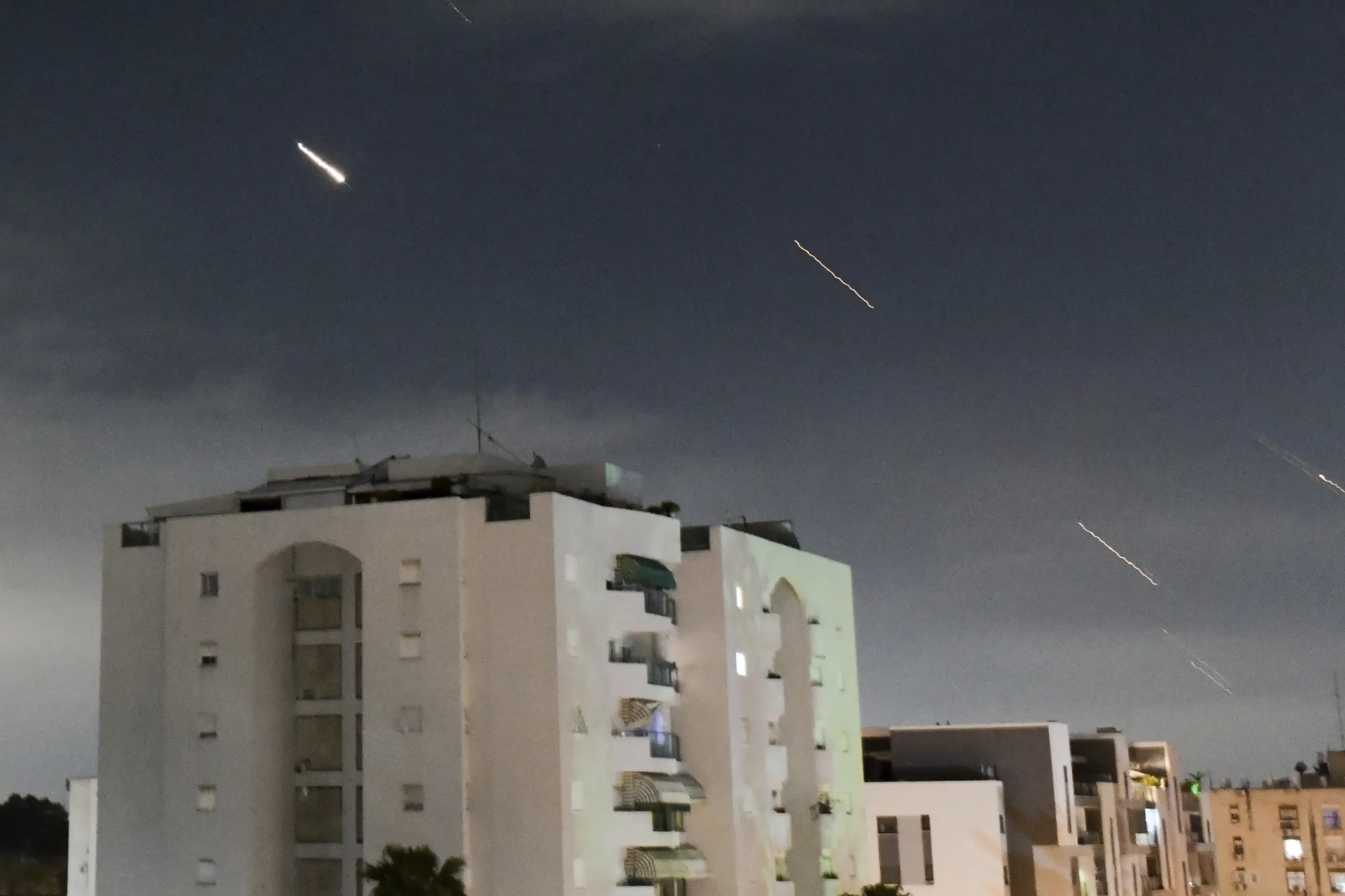 Israeli Iron Dome air defense system launches to intercept missiles fired from Iran, in central Israel, April 14.