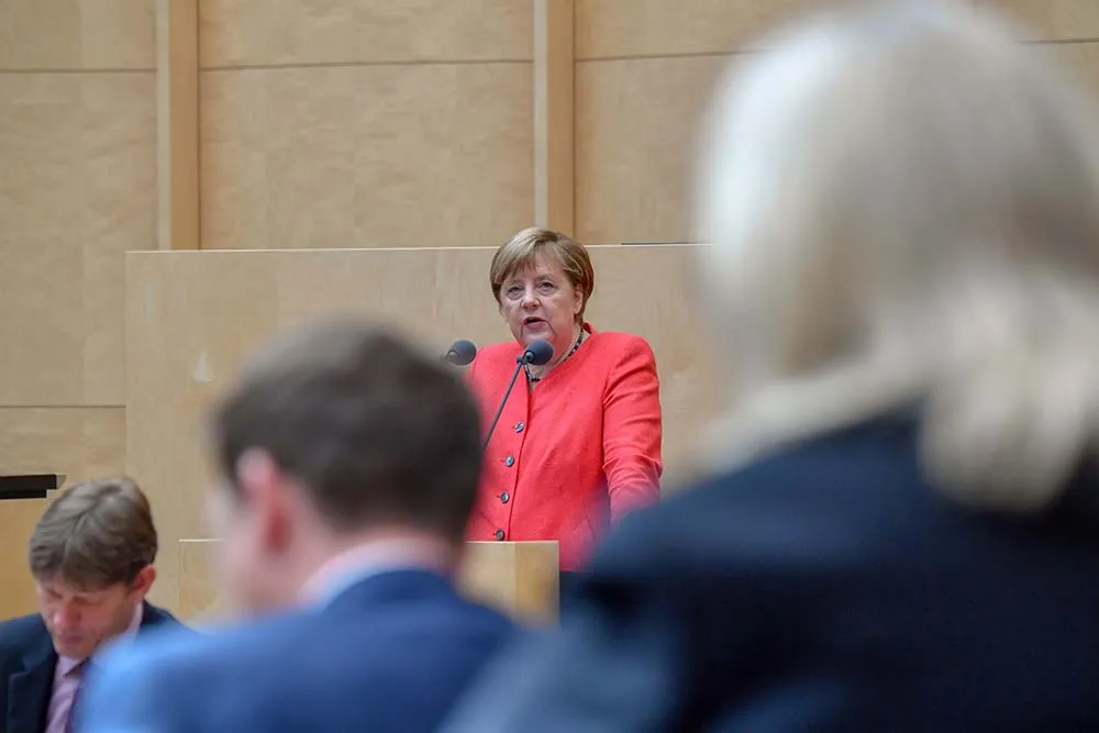 Angela Merkel speaks about the German EU Council Presidency on July 3.