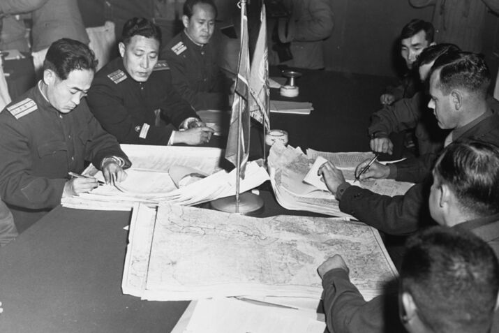 American and North Korean Officers Negotiating Cease-Fire
