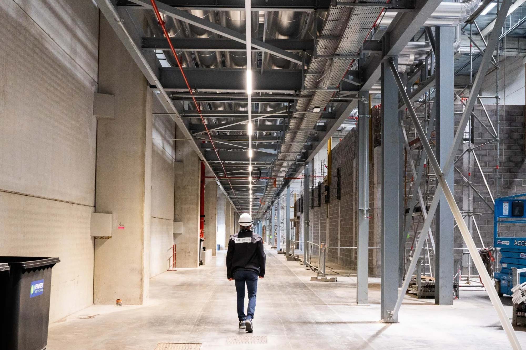A visitor walks through the Automotive Cells Company gigafactory in Douvrin, France.