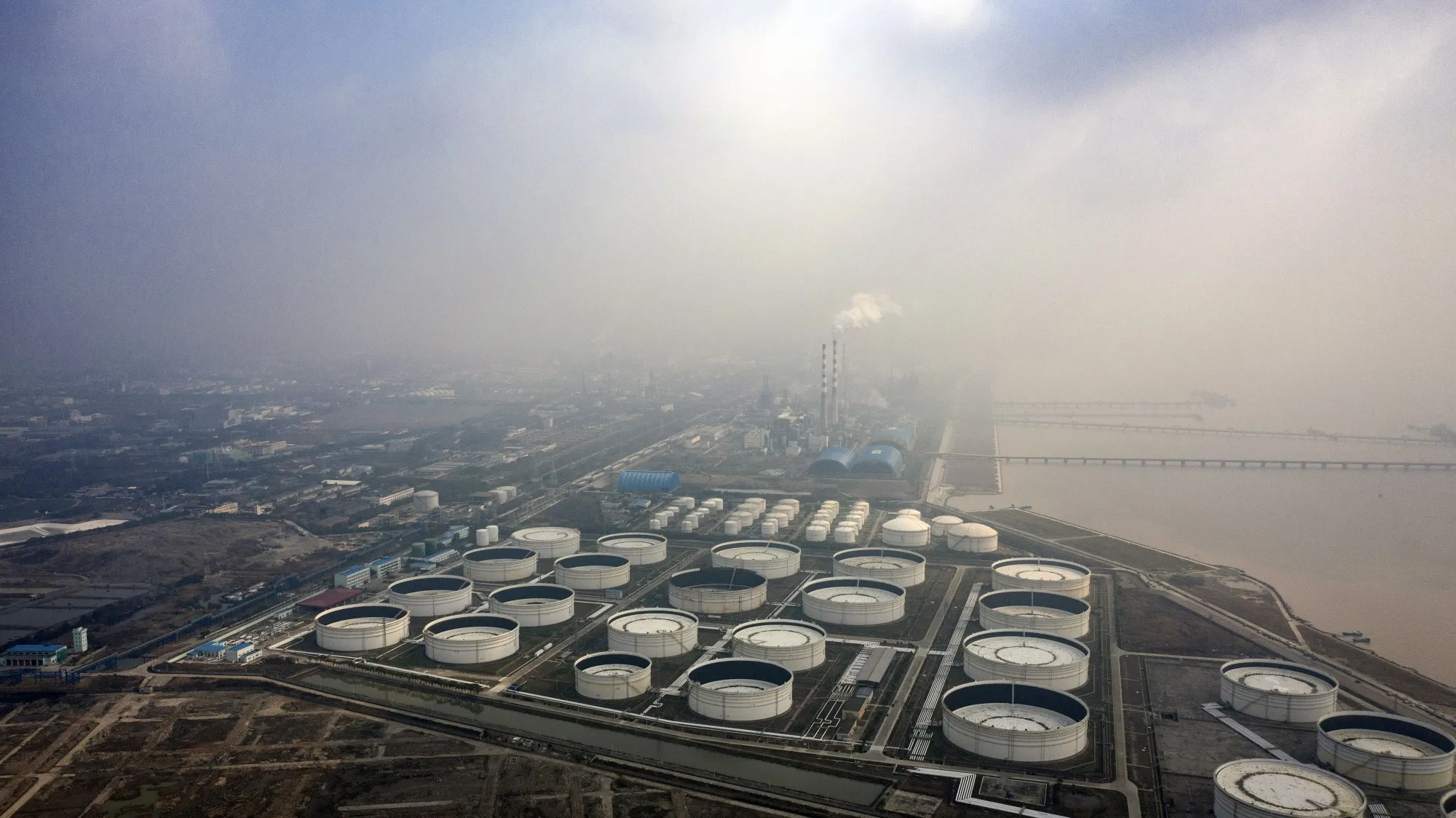 An oil and petrochemical storage facility on the outskirts of Shanghai.