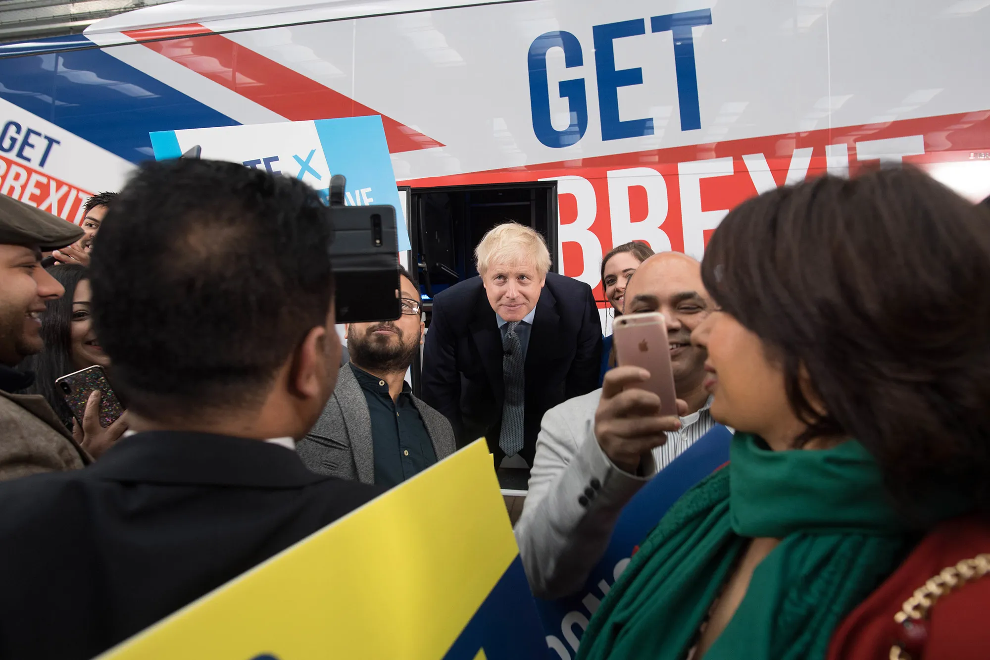 Boris Johnson at the unveiling of the Conservative Party battlebus in Middleton, Greater Manchester, Nov.&nbsp;15.&nbsp;