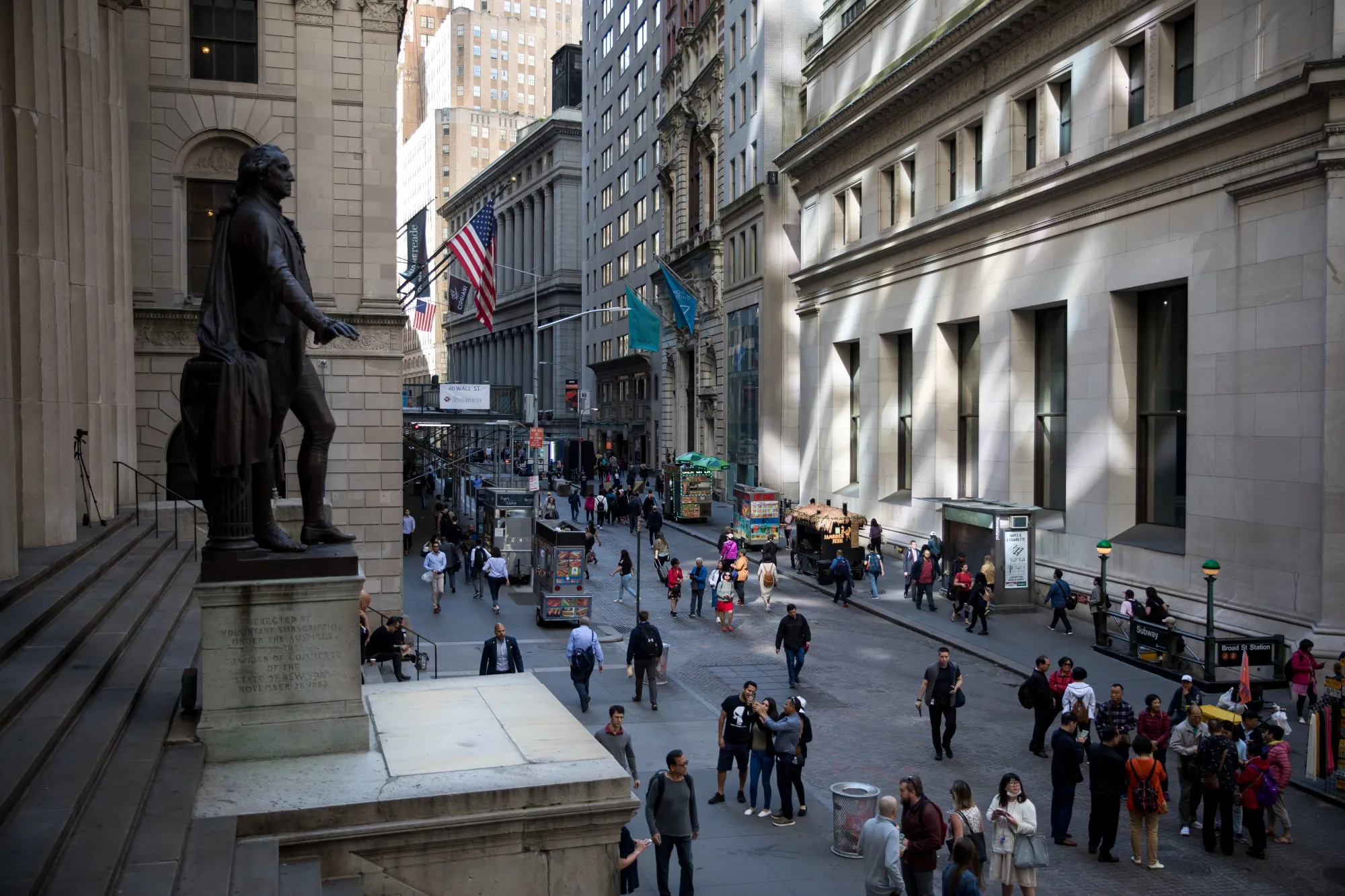 Wall Street near the New York Stock Exchange.