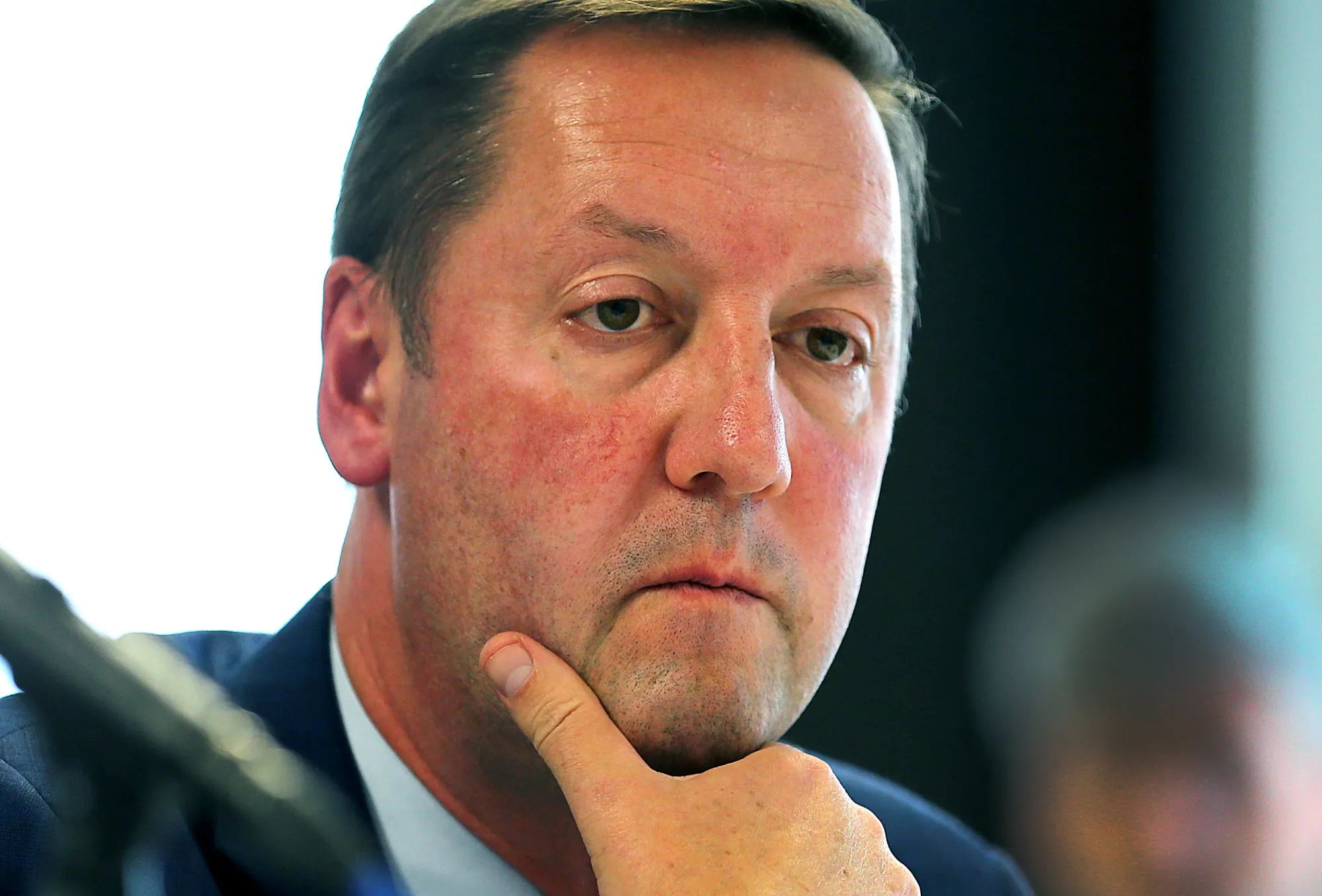 Steve Poftak listens to a question at a hearing hosted by Senator Elizabeth Warren on T Safety and Leadership Failures, on Oct. 14.&nbsp;