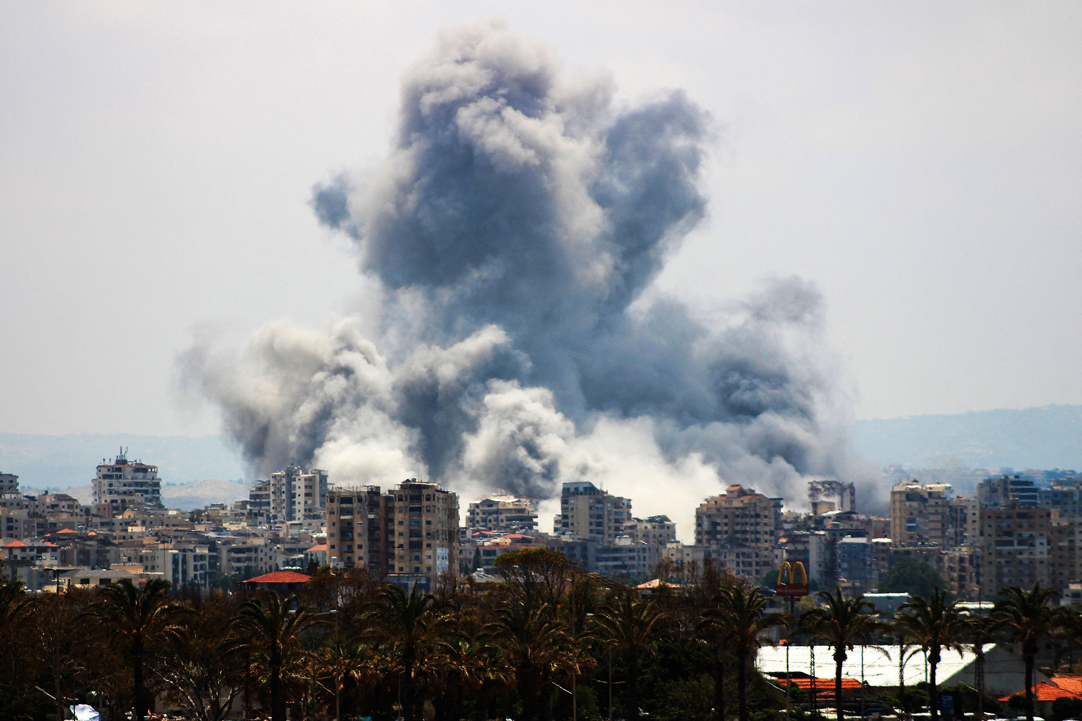 Smoke from an Israeli airstrike in Tyre, southern Lebanon, on June 1. Photographer: Kawnat Haju/AFP/Getty Images