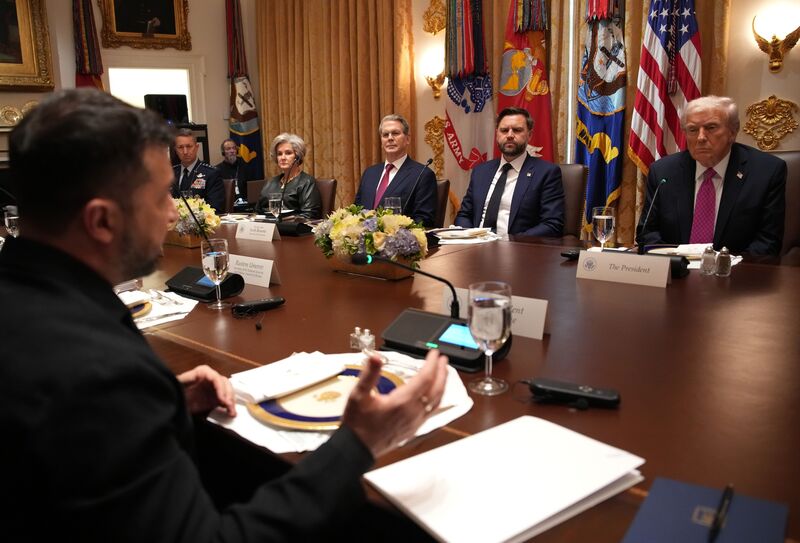 Ukrainian President Volodymyr Zelensky, left, during a meeting with US President Donald Trump and members of his Cabinet at the White House in Washington on Oct. 17.