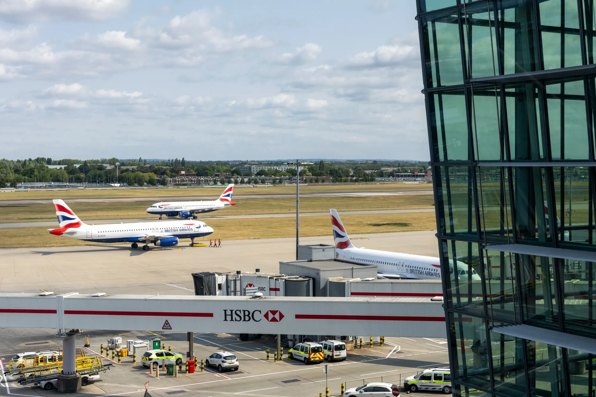 Passenger aircraft at London Heathrow Airport Terminal 5.