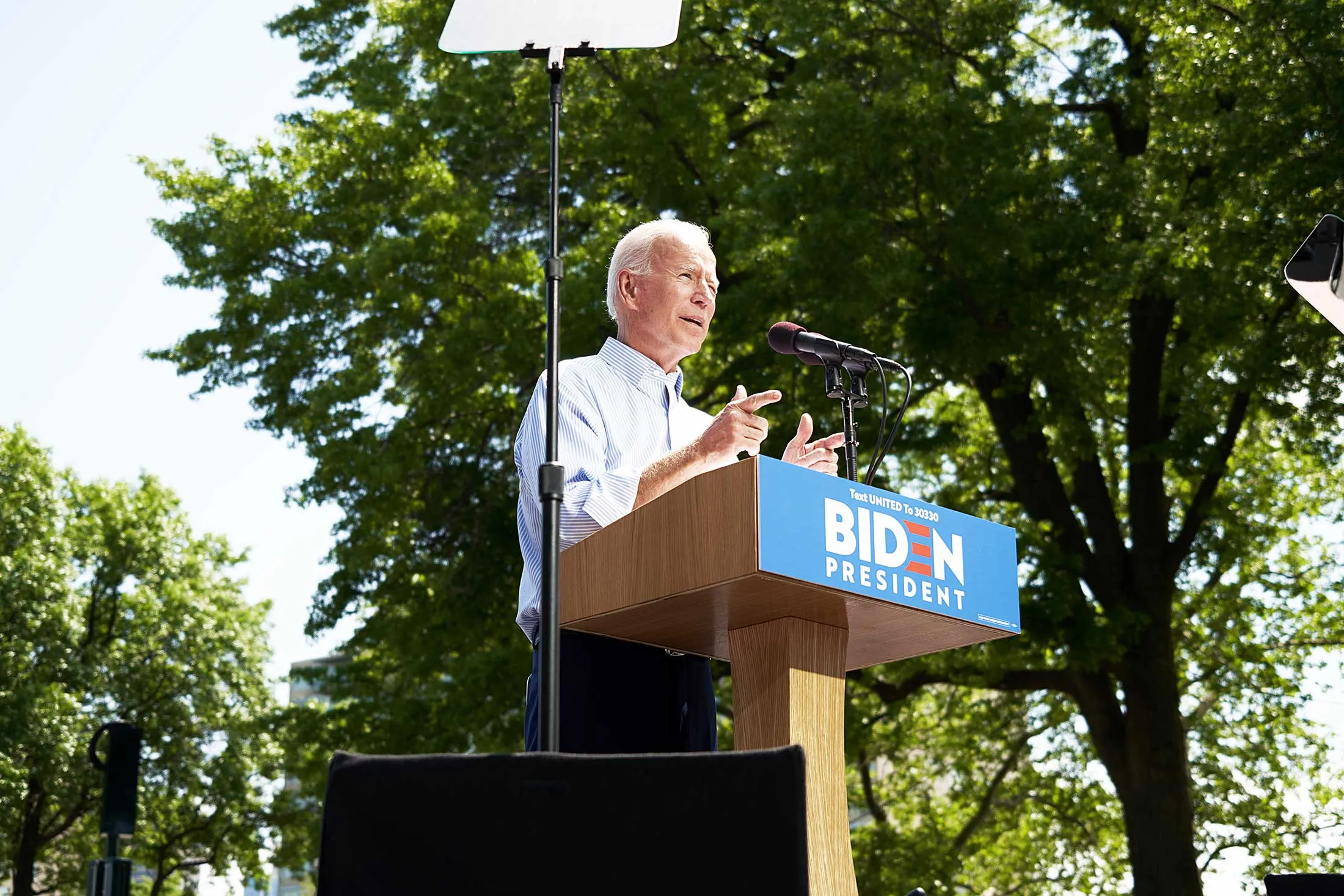 Joe Biden delivers a speech at his kickoff rally in Philadelphia on May 18.