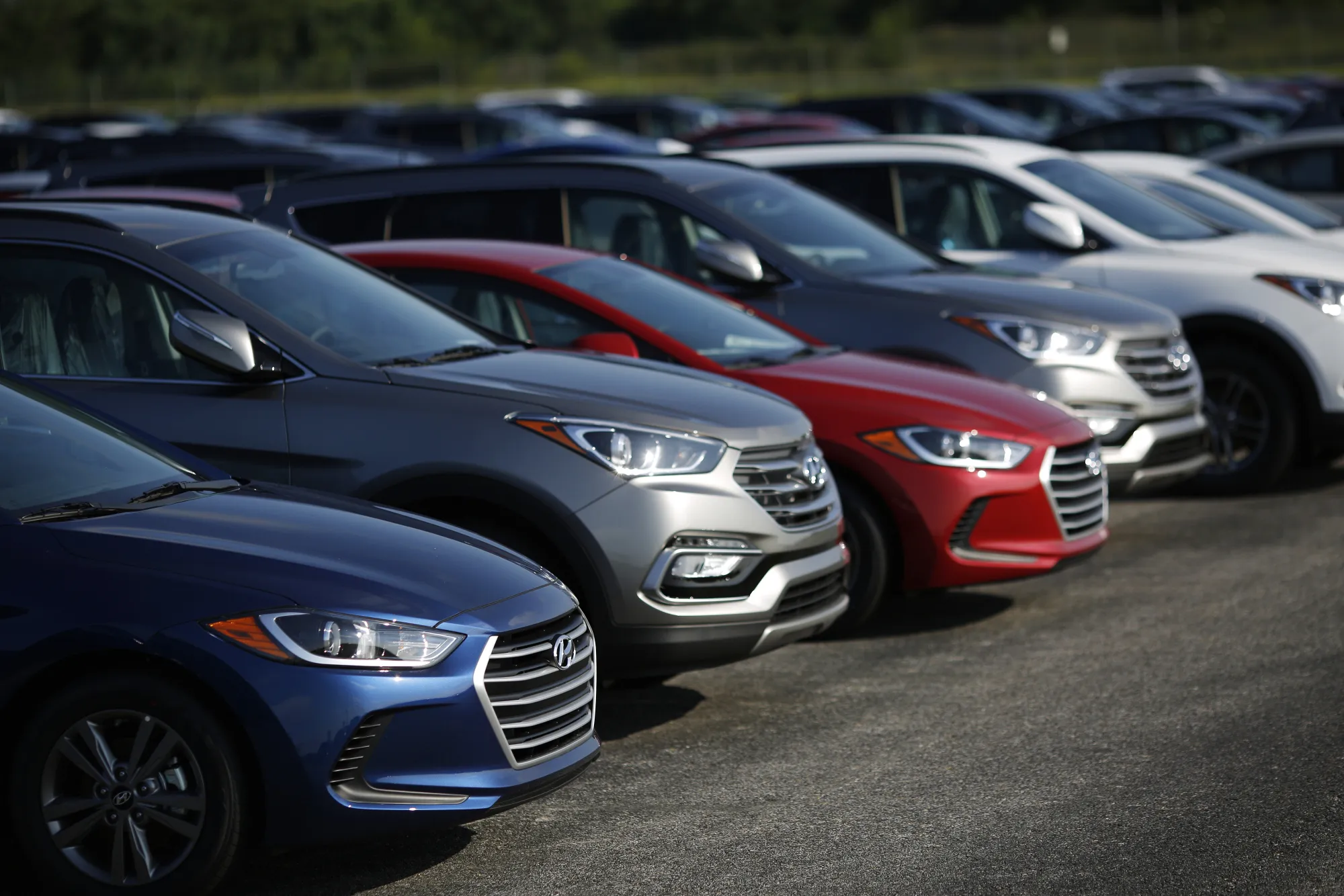 New Hyundai Motor Co. vehicles sit parked before being shipped from the Hyundai Motor Manufacturing Alabama (HMMA) facility in Montgomery, Alabama, U.S., on Wednesday, July 19, 2017. The U.S. Census Bureau is scheduled to release durable goods figures on July 27.