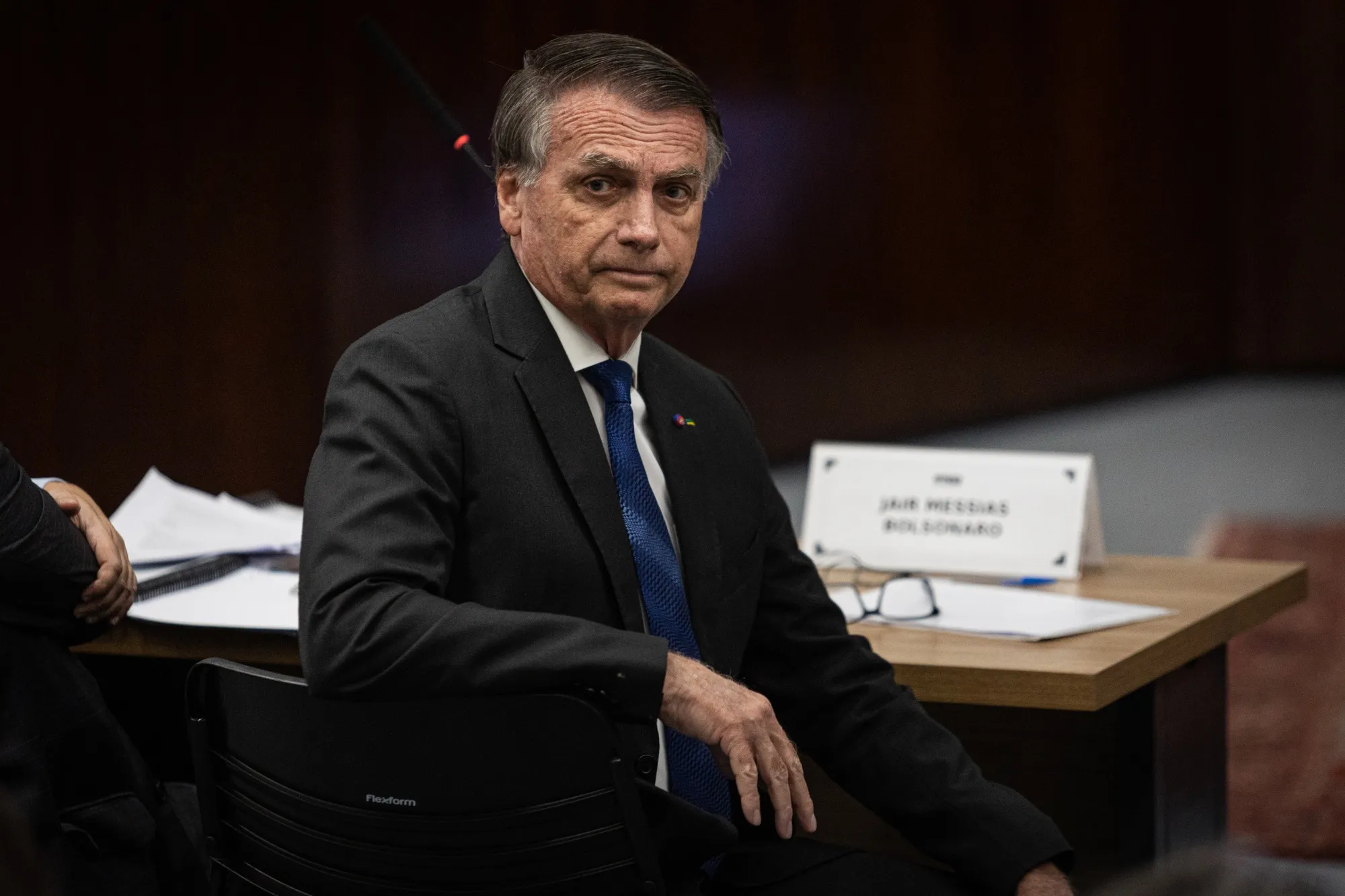 Former Brazil President Jair Bolsonaro during his trial on coup attempt charges.