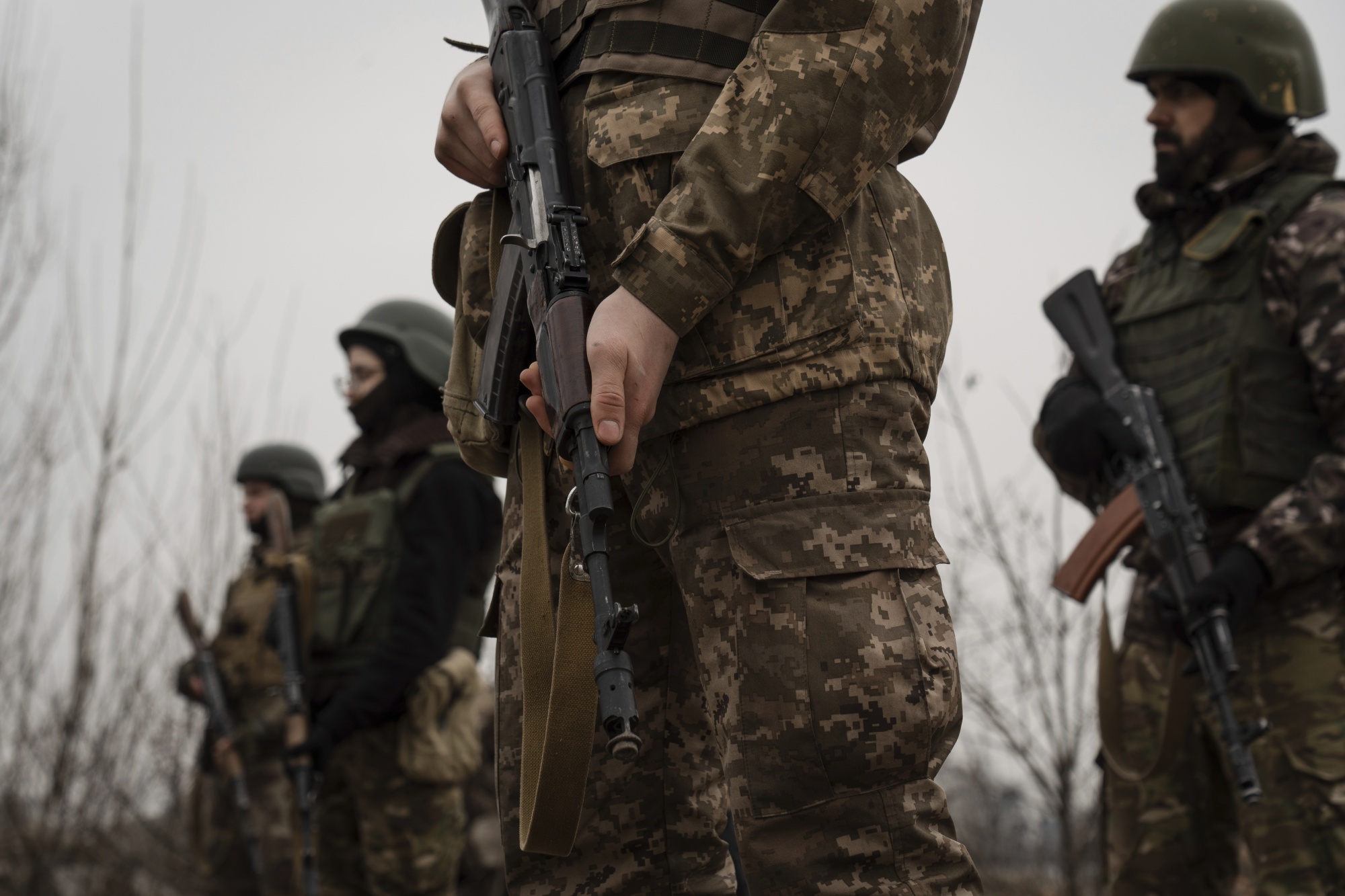 Trainees with rifles during training in Kyiv region,&nbsp;Ukraine.&nbsp;