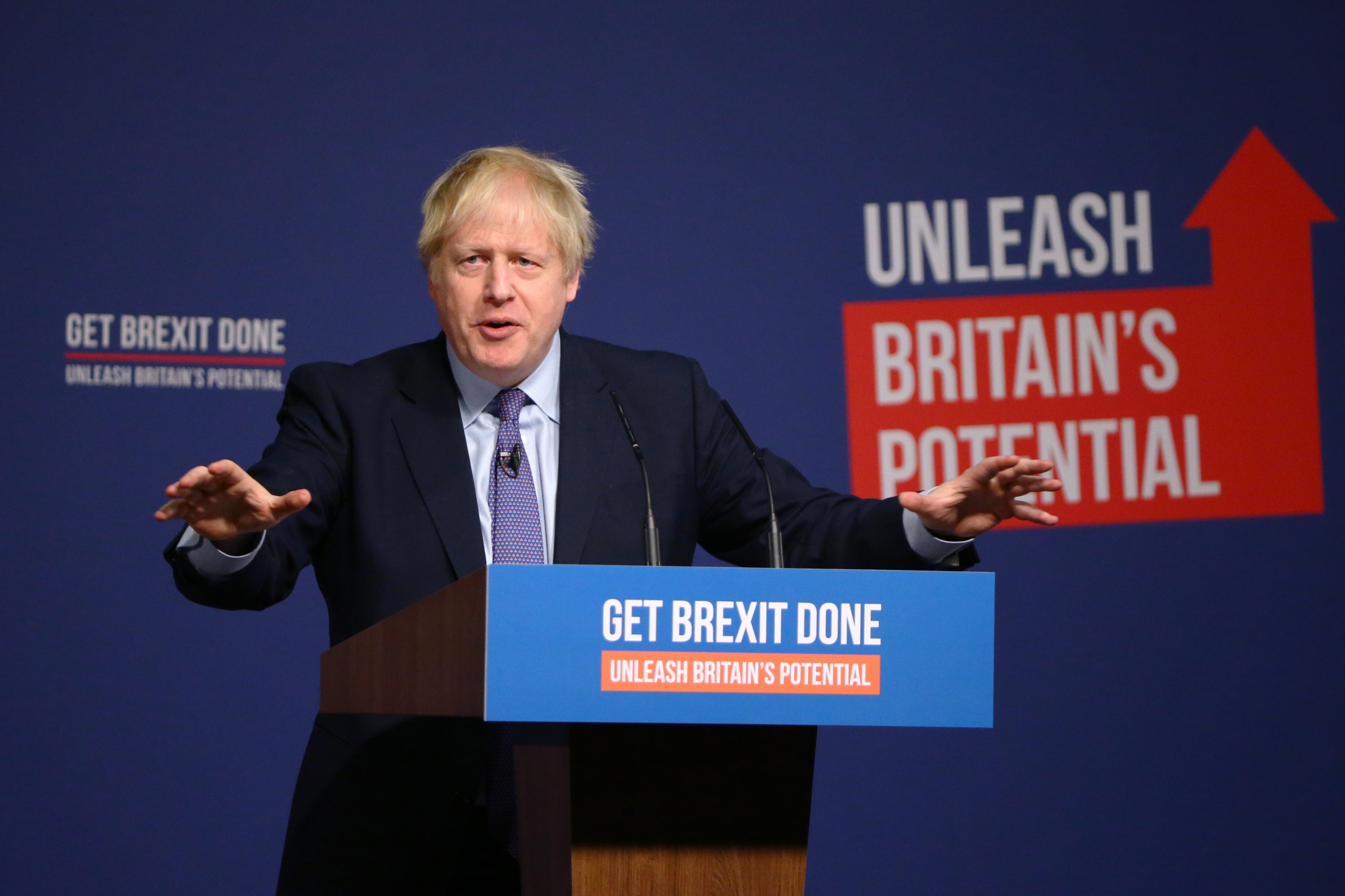 Boris Johnson speaks at the Conservative Party's manifesto launch in Telford, U.K., on Nov. 24.