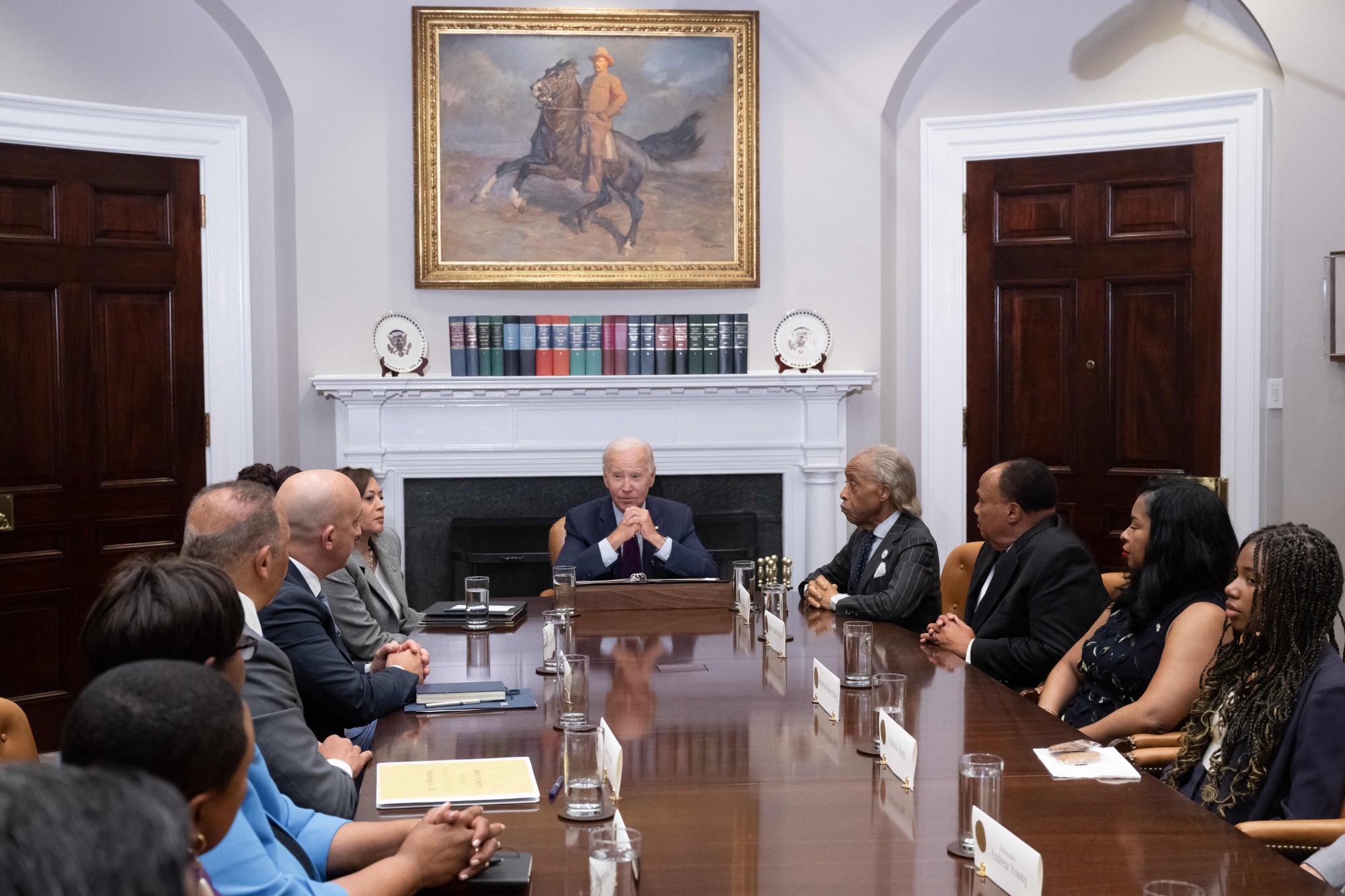 President Joe Biden greets the Washington Nationals' Racing