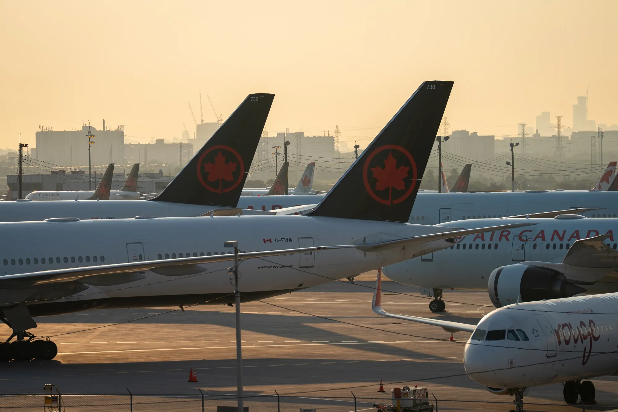 Air Canada planes at Toronto Pearson International Airport in Mississauga, Ontario, Canada.