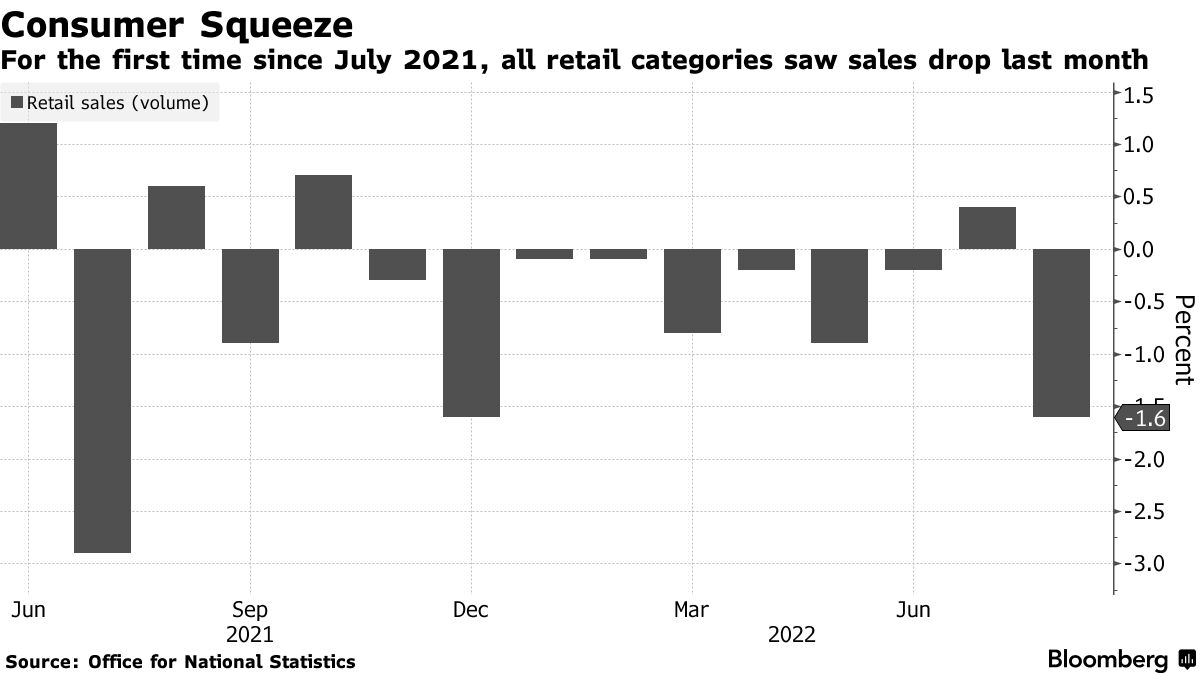 For the first time since July 2021, all retail categories saw sales drop last month