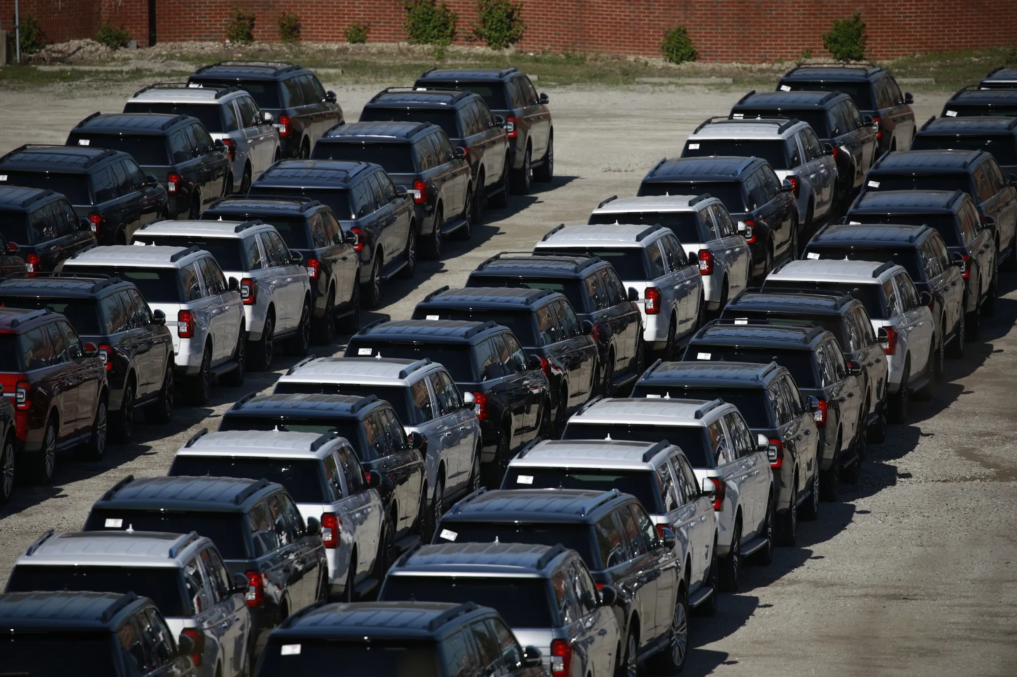 Ford Motor vehicles parked in an overflow lot amid a shortage of&nbsp;automotive semiconductor chips in Louisville.