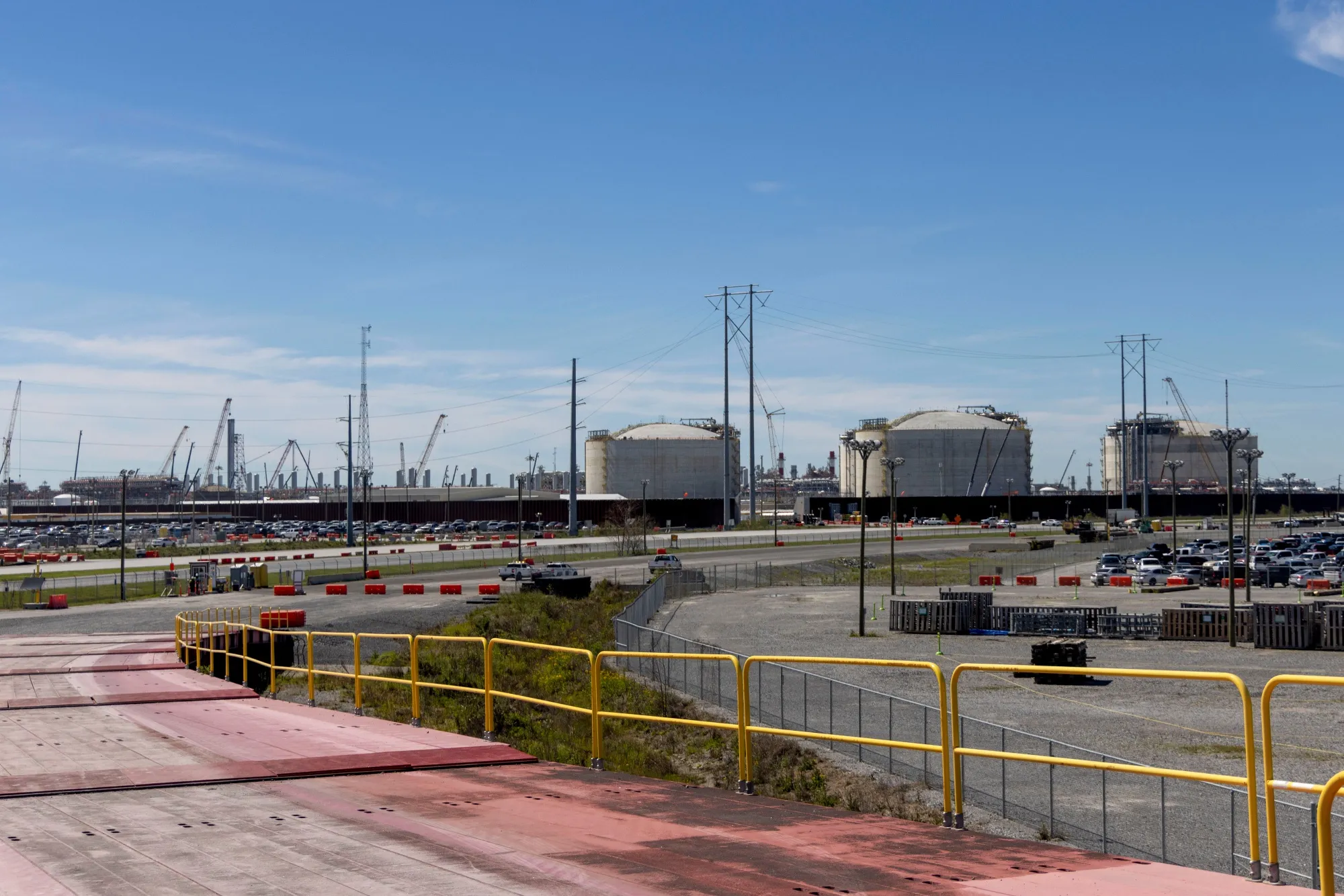 Storage containers at Venture Global’s liquefied natural gas export facility in Port Sulphur, Louisiana.
