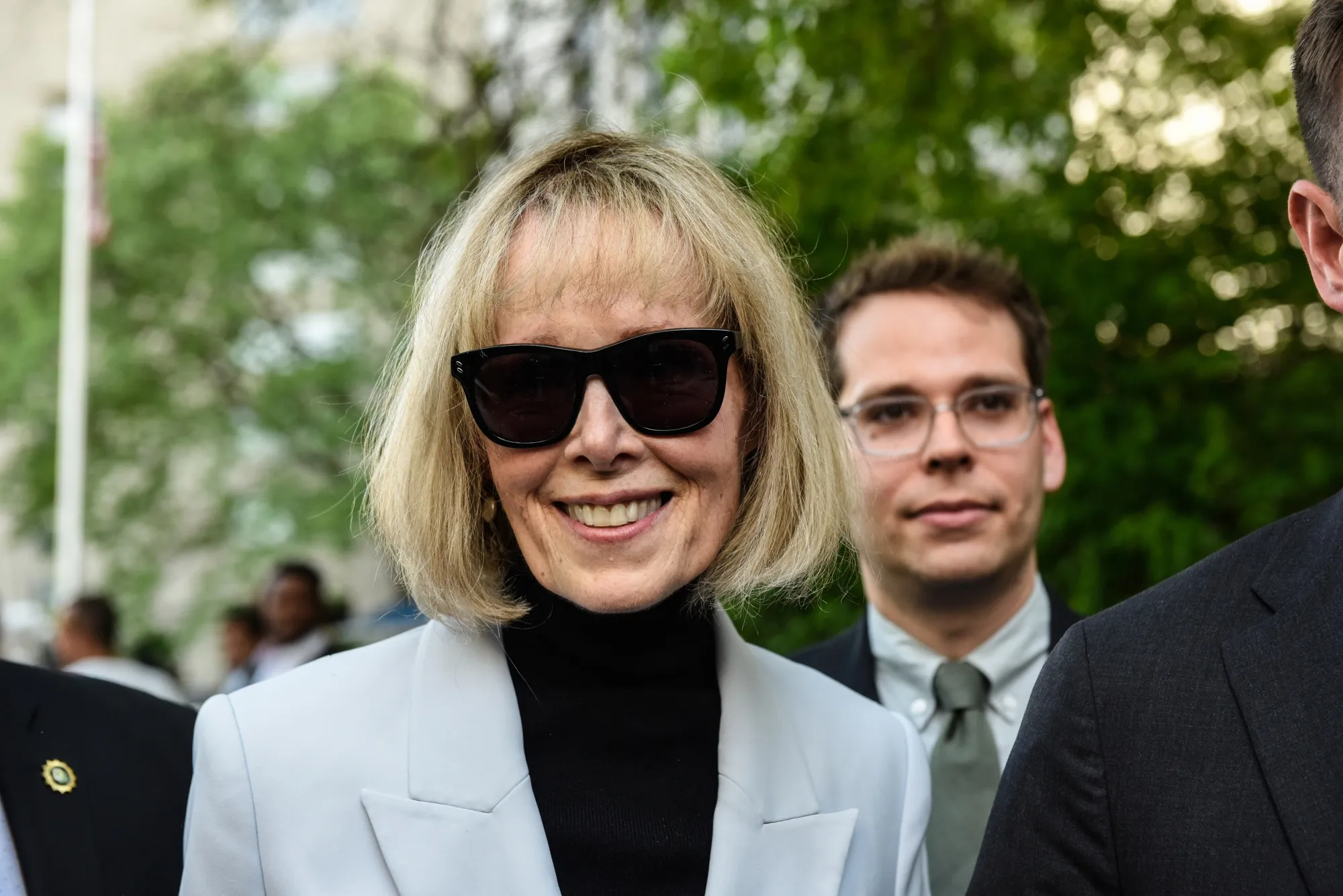E. Jean Carroll leaves following a trial at Manhattan Federal Court in New York on May 8.