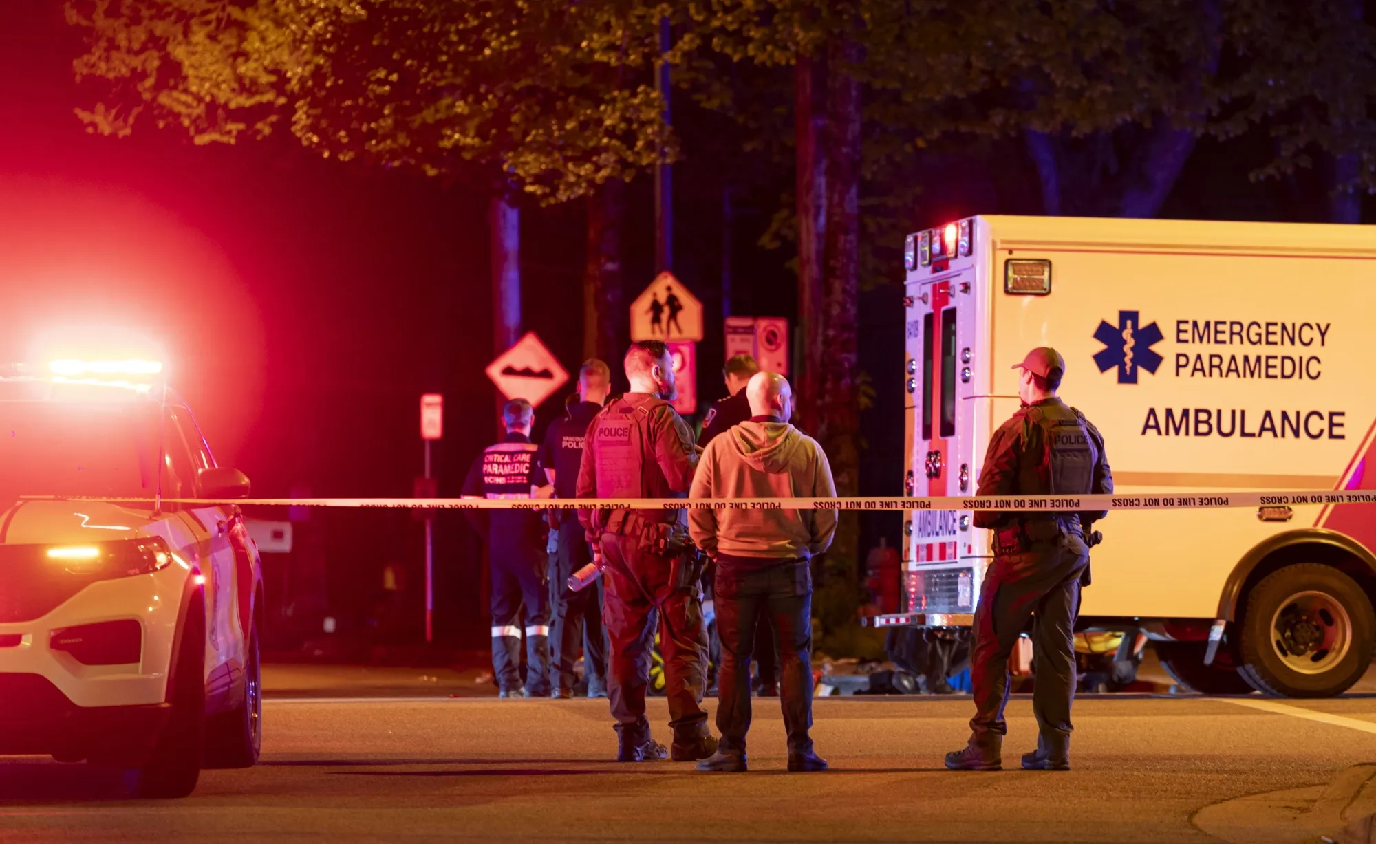 Vancouver police secure the scene after a car drove into a crowd at the Lapu Lapu Festival in Vancouver, British Columbia, on April 26.