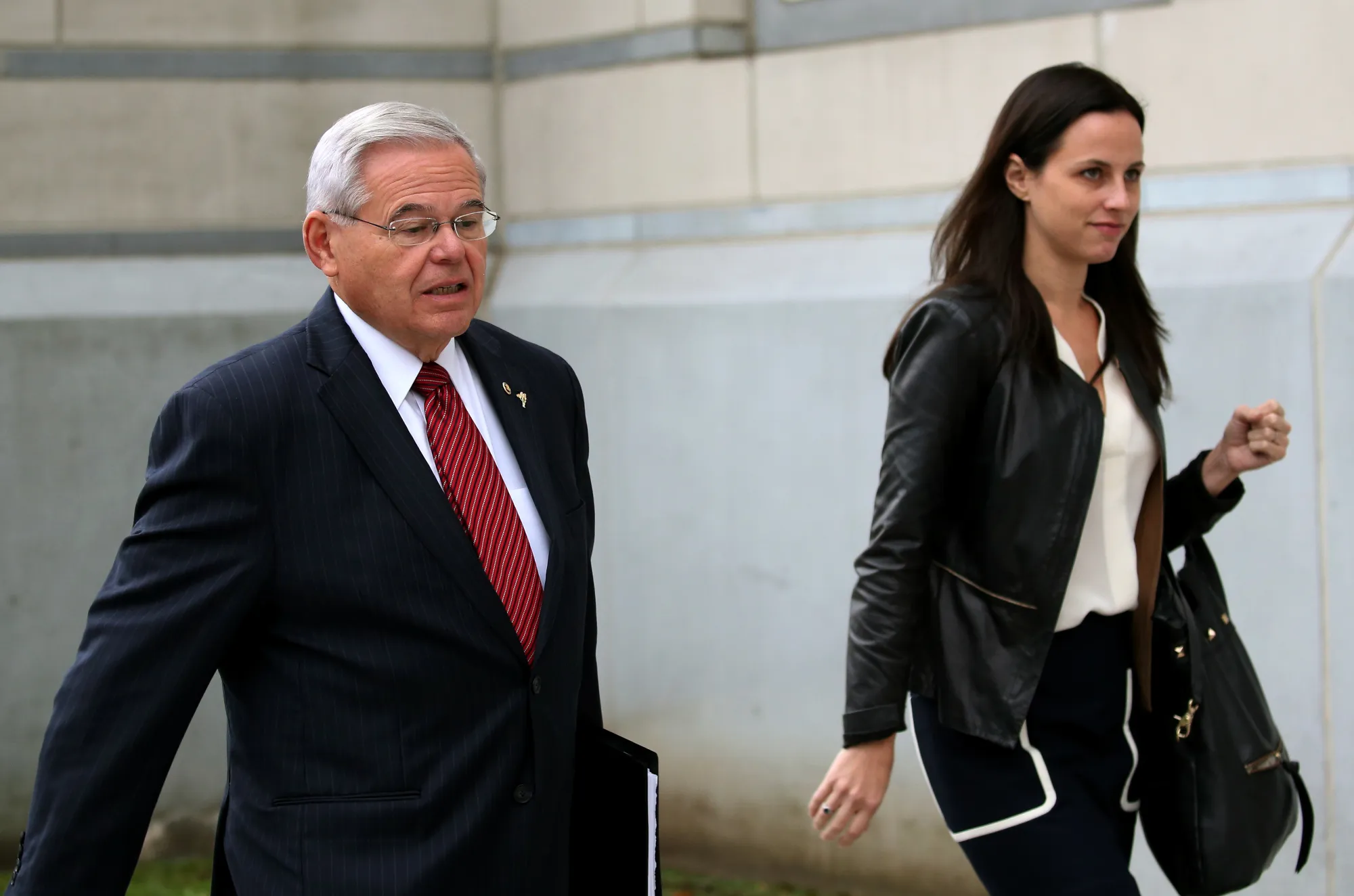 Robert Menendez arrives at federal court in Newark, New Jersey on Oct. 16 2017.&nbsp;