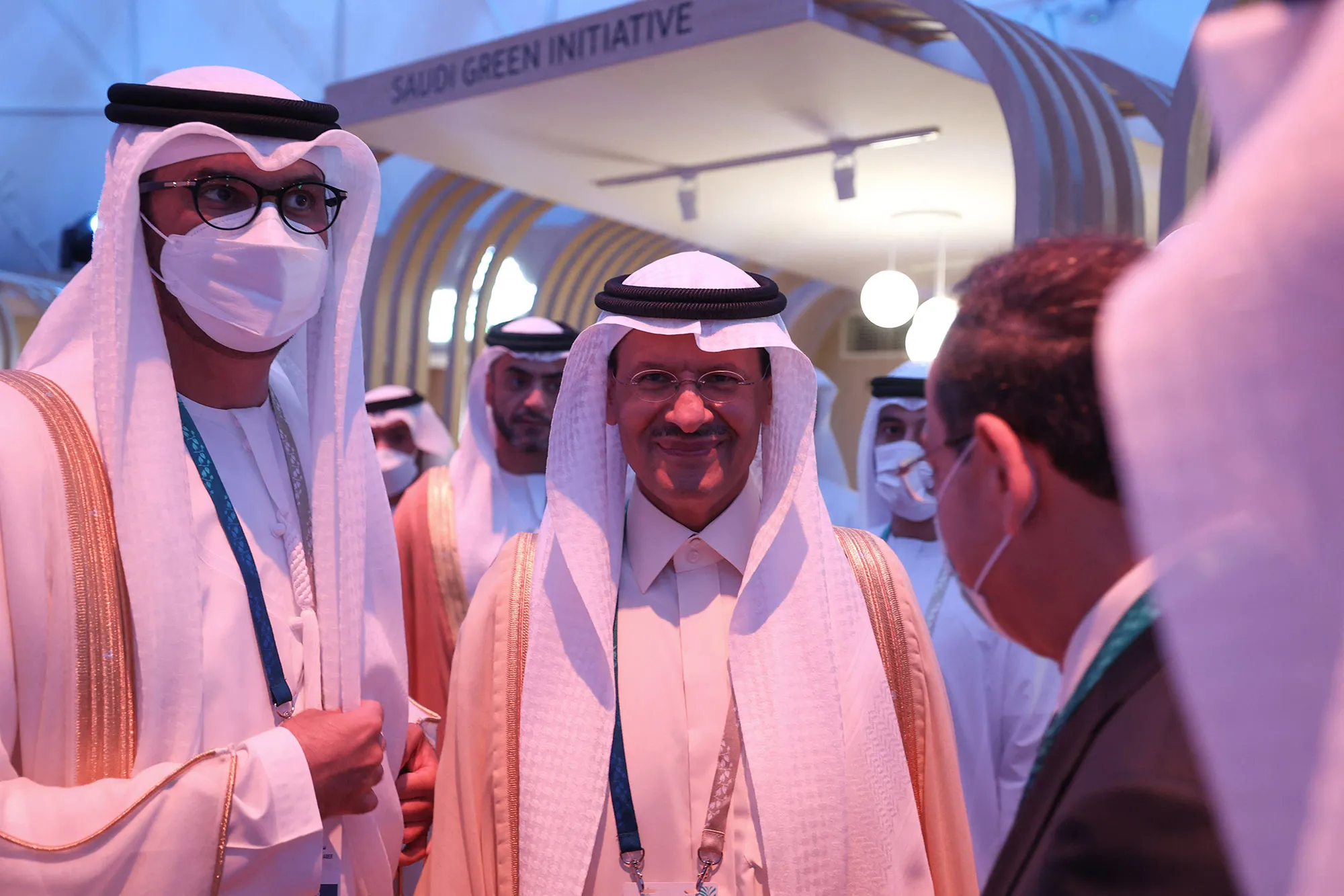 Abdulaziz bin Salman Al-Saud, center,&nbsp;during&nbsp;the Saudi Green Initiative in Riyadh, on Oct. 23.&nbsp;