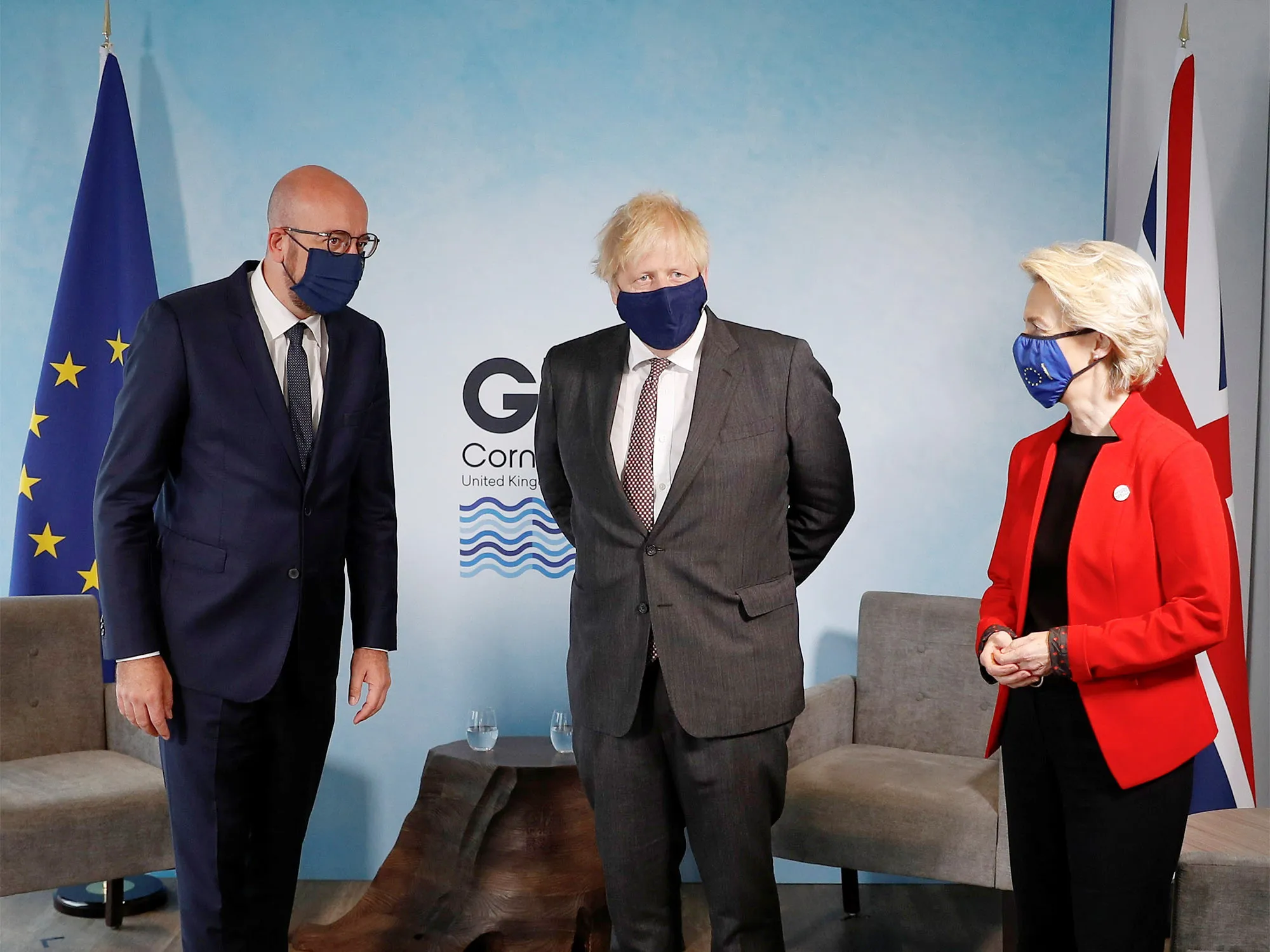 Boris Johnson meets with Ursula von der Leyen and Charles Michel on June 12.&nbsp;