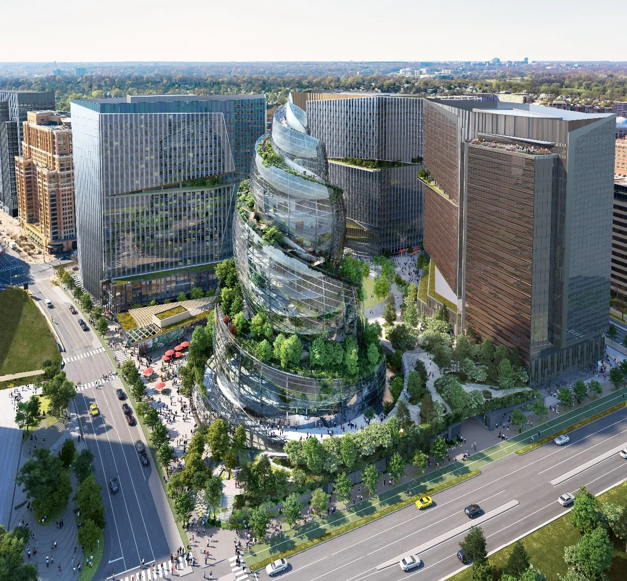 The Helix, the architectural centerpiece of Amazon’s HQ2 campus in Northern Virginia.