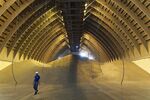 A worker inspects wheat grain at a grain storage facility, operated by Bunge Ltd.