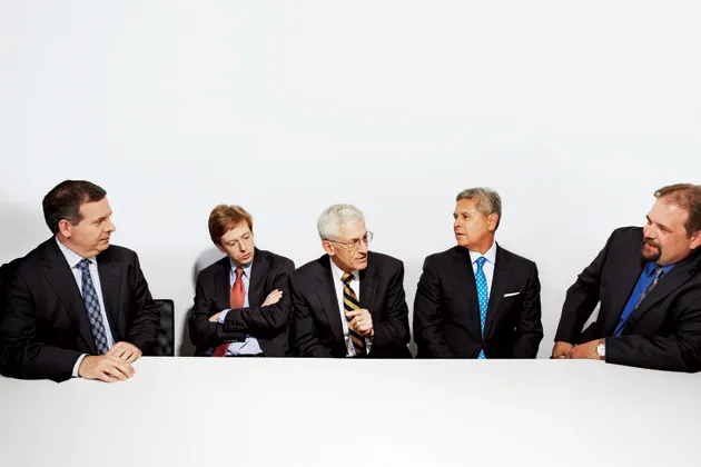 From left: Joseph V. DeMarco, Barrett Brown, Alan Paller, Robert Rodriguez, and Jason Brvenik