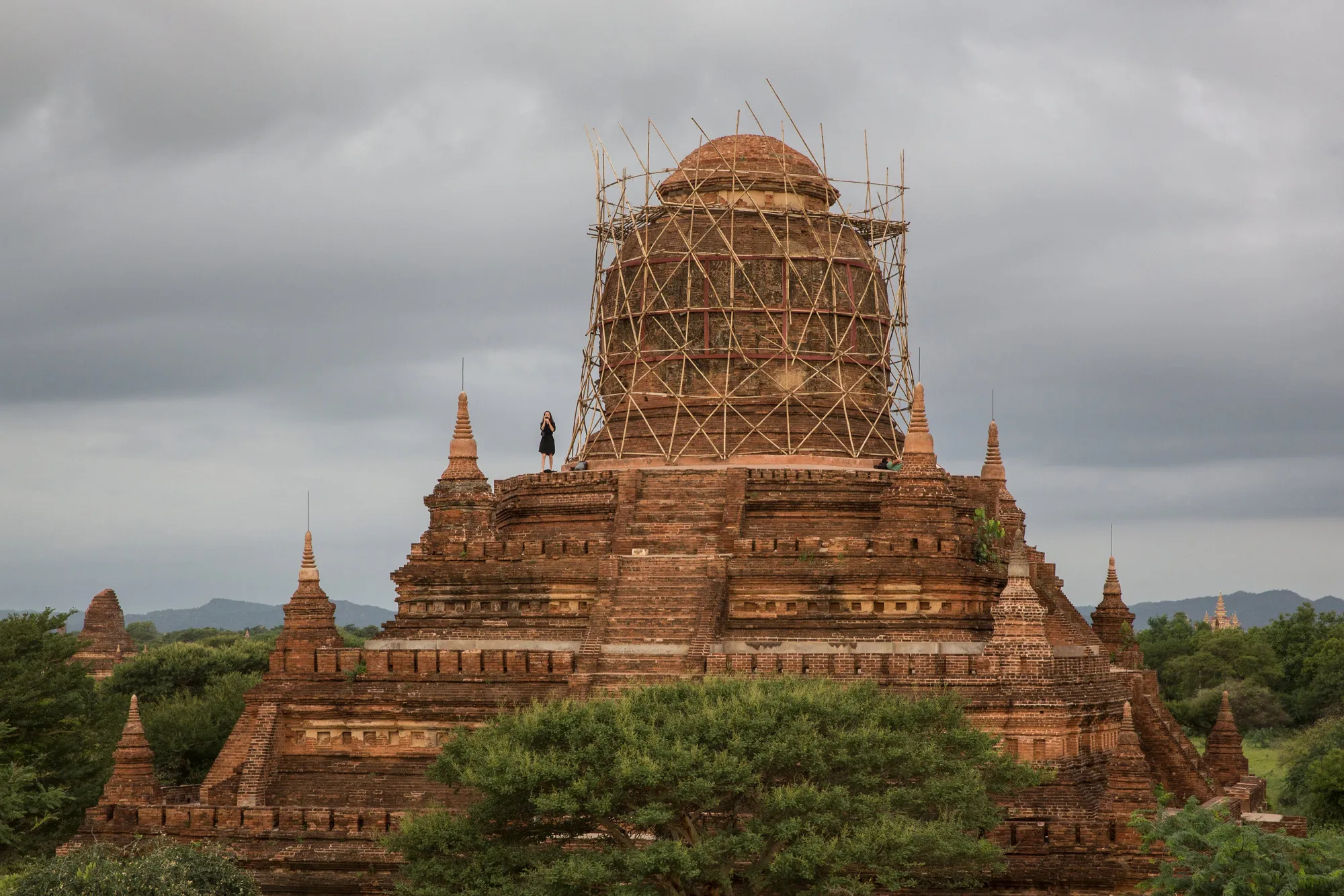 A tourist takes pictures at a temple in Bagan, Myanmar.&nbsp;

