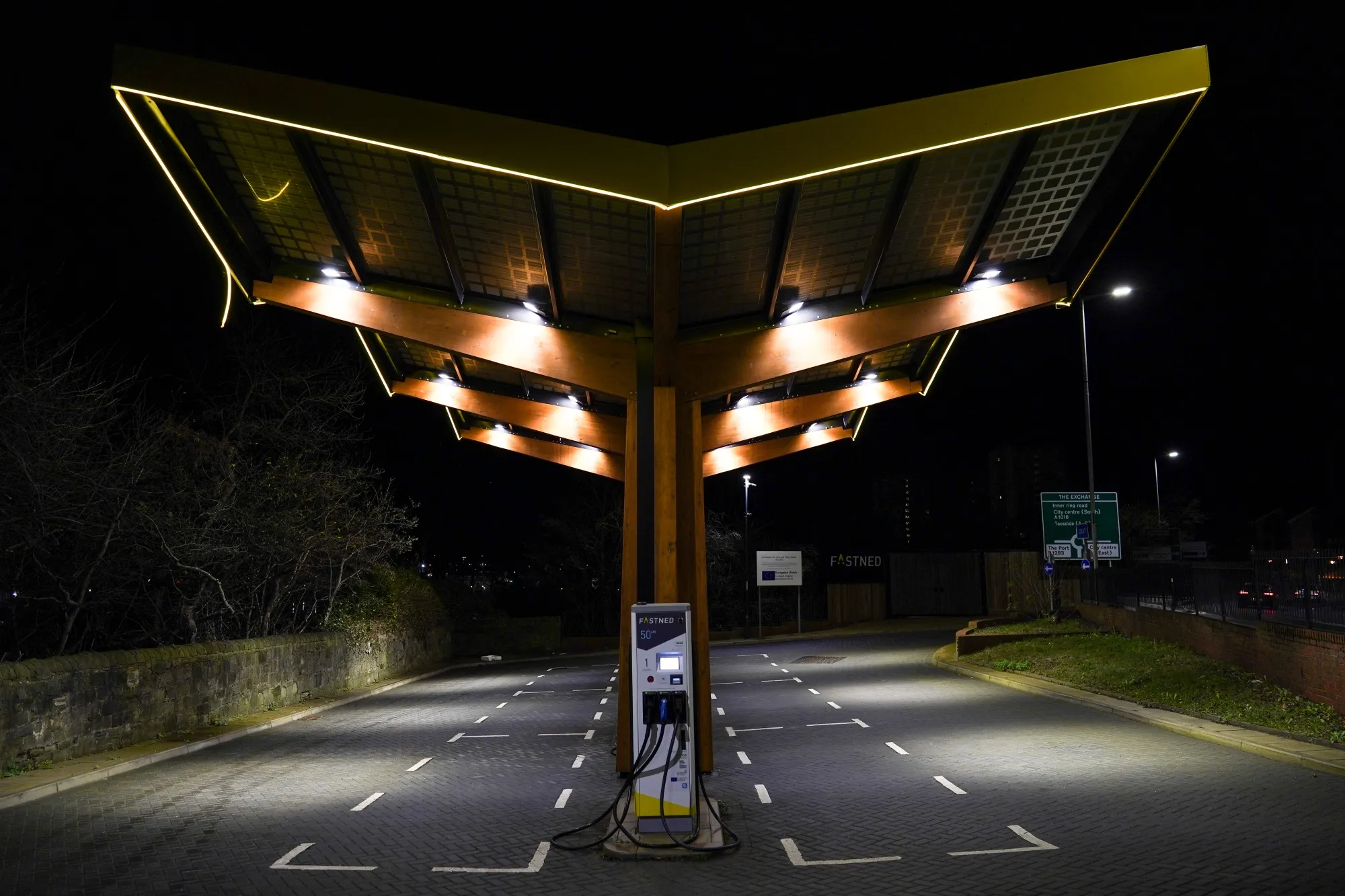 A Fastned electric-vehicle charging station in Sunderland, England.
