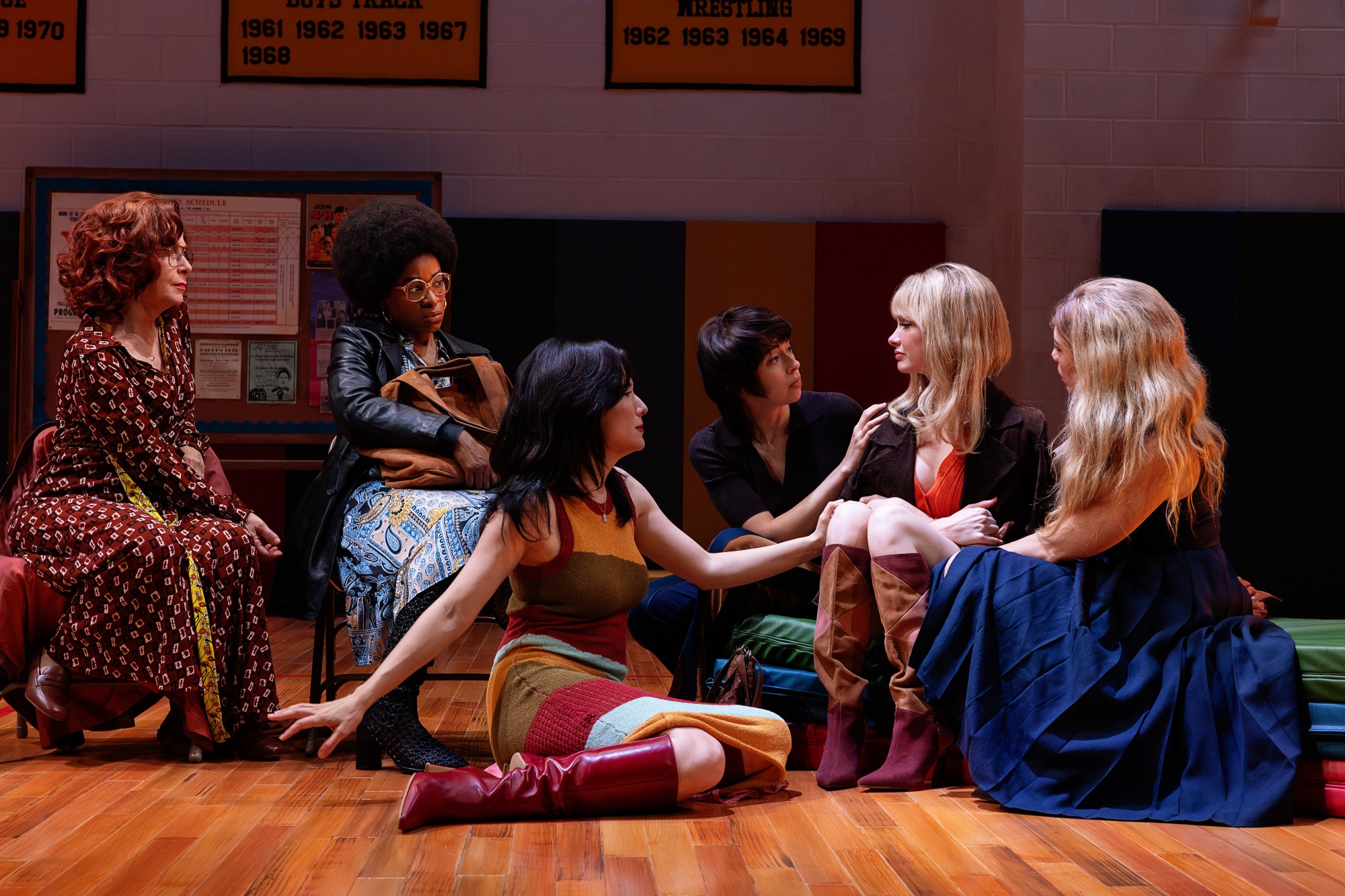 Betsy Aidem, Kristolyn Lloyd, Irene Sofia Lucio, Adina Verson, Audrey Corsa and Susannah Flood in the Broadway production of Liberation by Bess Wohl, directed by Whitney White Source: Little Fang